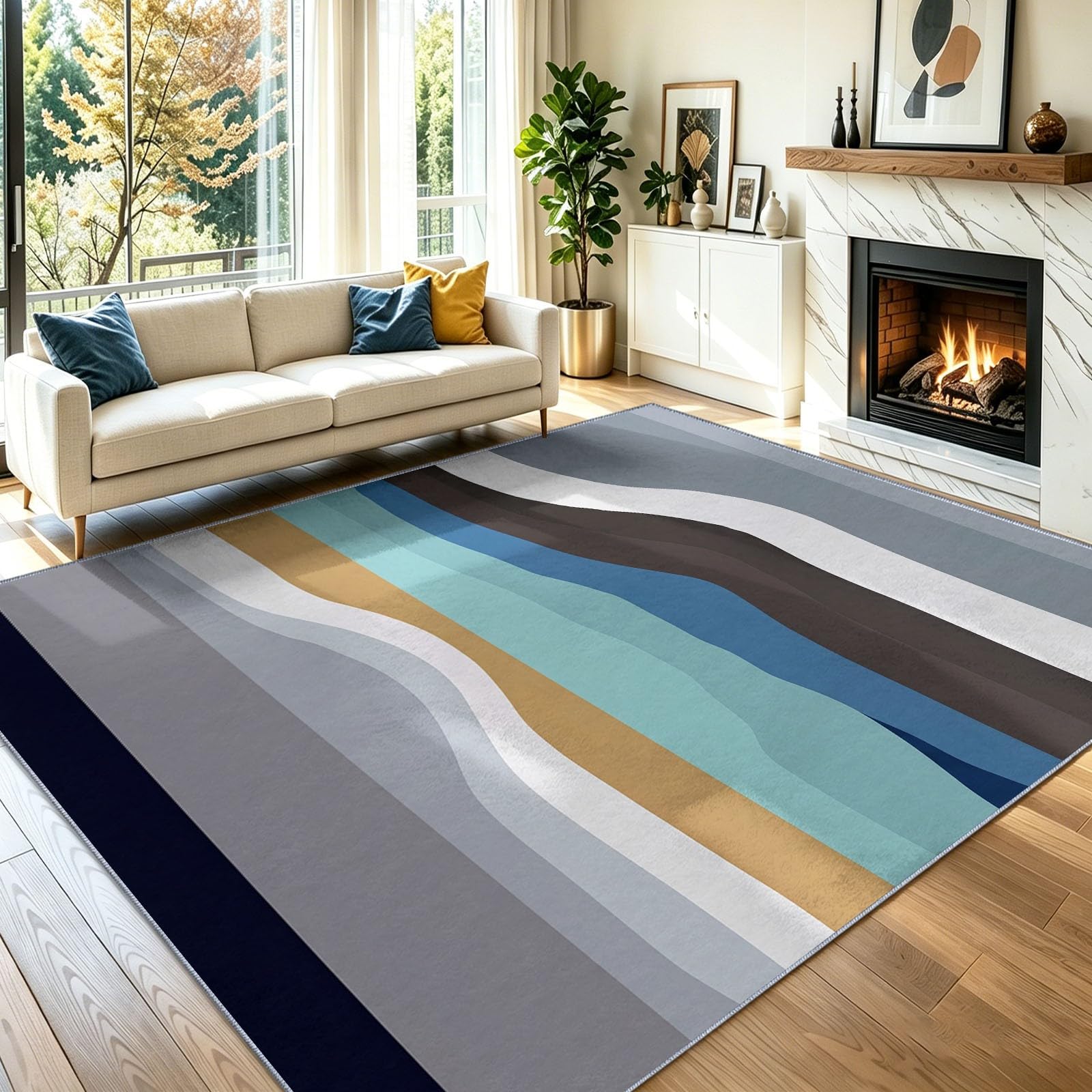 Tapis poils courts lavable 100x150 cm doux et antidérapant pour salon