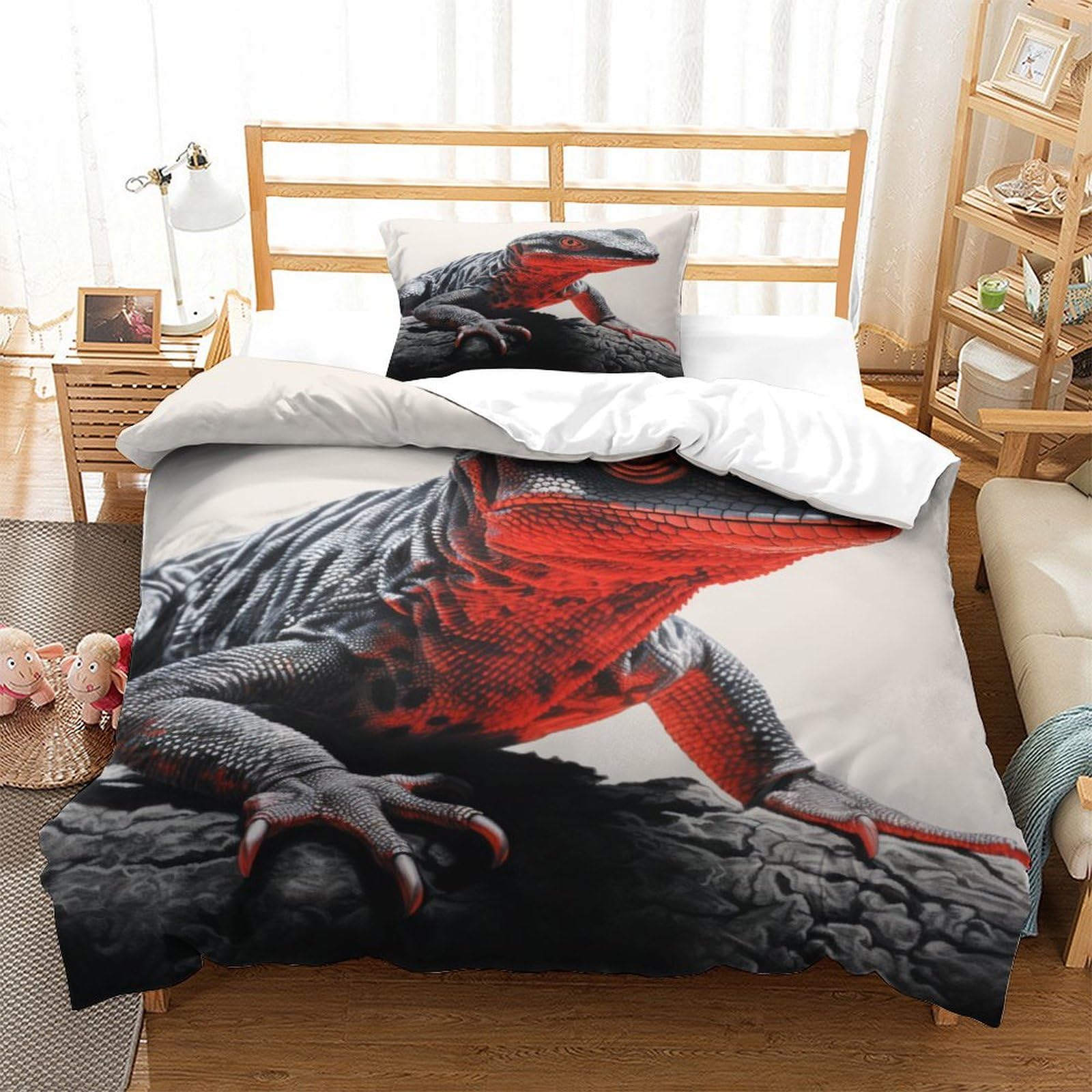 P1S9U7W5Y 3D Printed Lizard Pattern Duvet Cover Set 3 Pieces Microfiber Animal Bedroom Decor Reptile Bedding Set for Home Single（135x200cm）