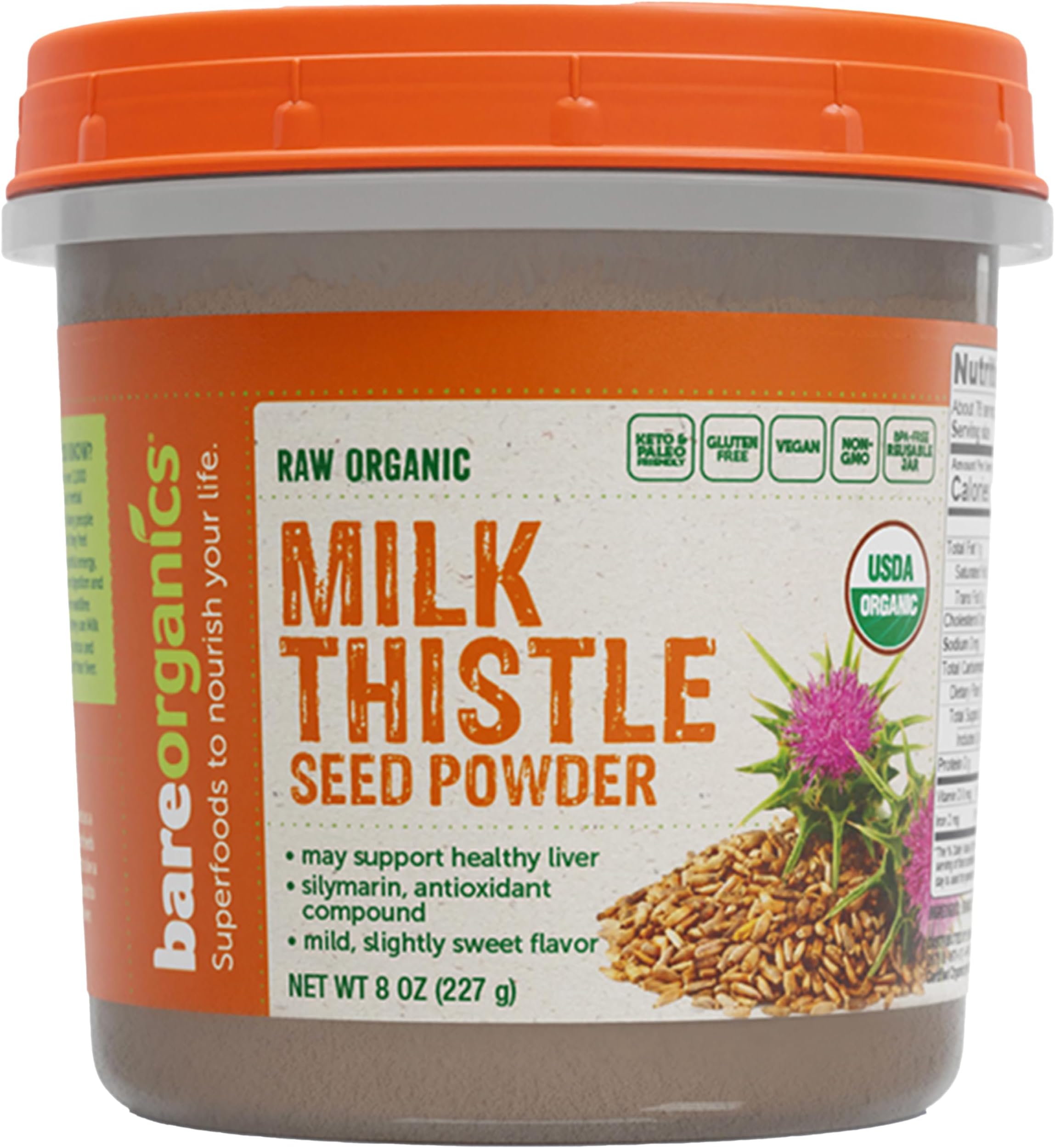 BareOrganics Milk Thistle Seed Powder - Organic Milk Thistle Herbal Powder for Liver Support, 8 Oz