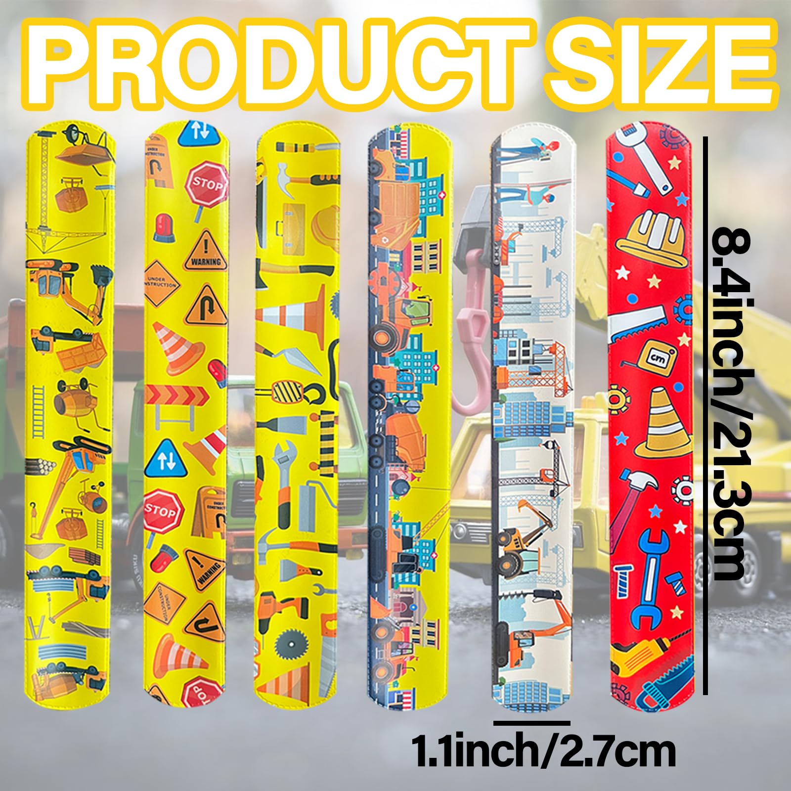 CZWXOXO 74Pcs Engineering Vehicle Theme Party Favors Contain 24 Pcs Engineering Vehicle Slap Bracelets 50Pcs Engineering Stickers, Birthday Party Decorations,Classroom Rewards Supplies.