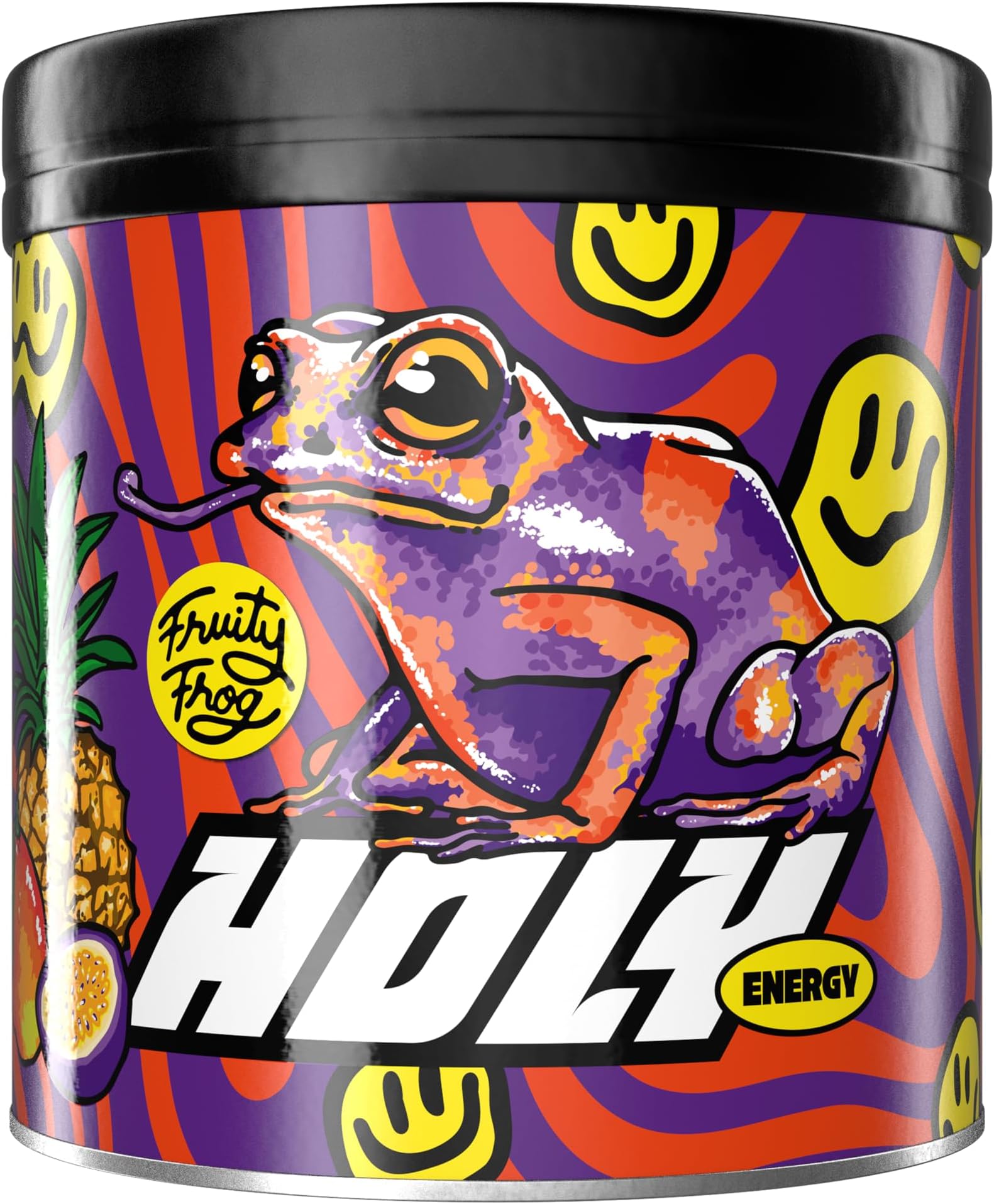 HOLY Energy Drink Powder 'Fruity Frog' โ Mango, Passionfruit & Pineapple - 50 Servings Booster with Caffeine (NewCaff) & Green Tea Extract - Sugar-Free & Vegan with 100% Natural Fruit Flavours