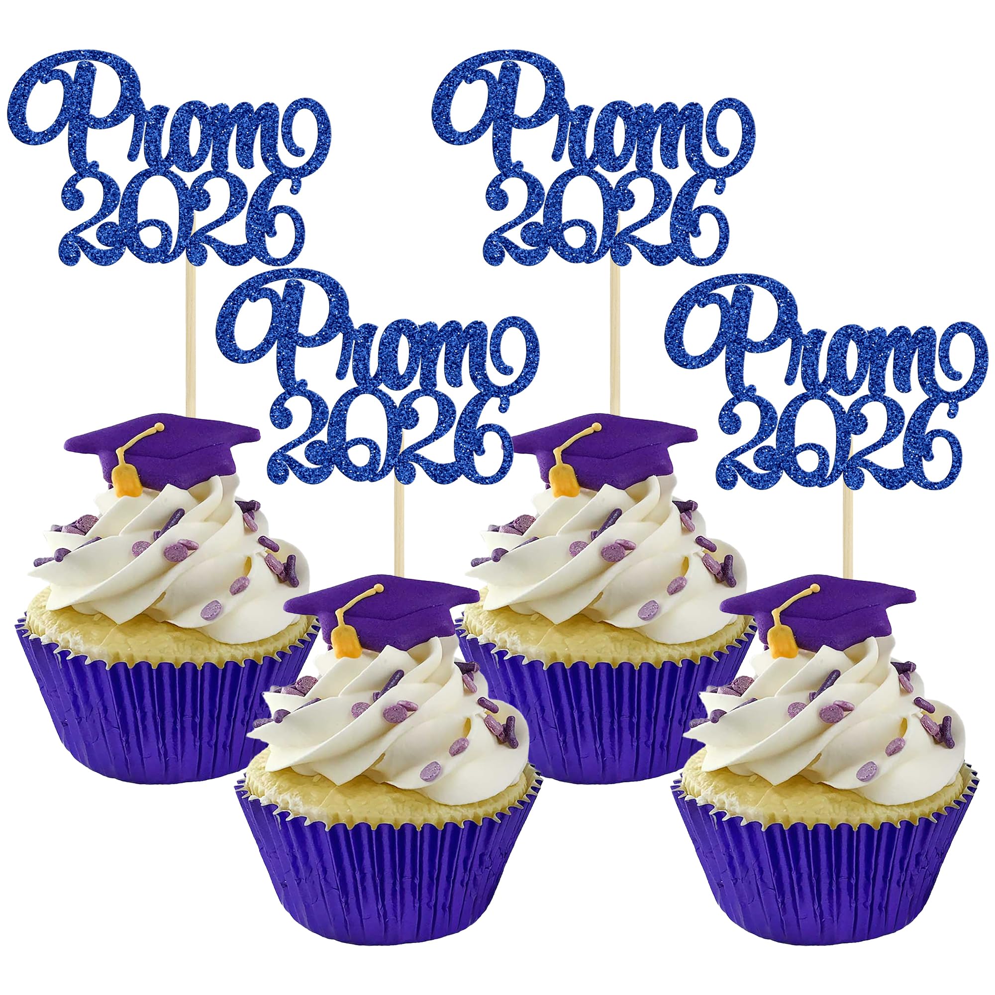Gyufise 24Pcs Prom 2026 Cupcake Toppers 2026 Graduation Cupcake Picks 2026 Graduation Class of 2026 Cake Decorations For Graduation Party Cake Decorations Blue — image 1
