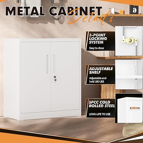 Miniatura 5 de INTERGREAT Armarios de almacenamiento de metal para garaje con cerradura, armario de almacenamiento con cerradura de 36 pulgadas con 2 puertas de