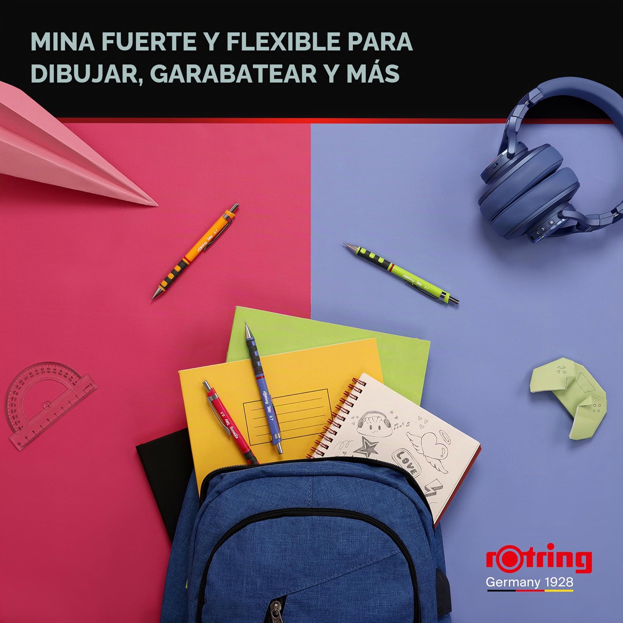 Portaminas rOtring Tikky | HB 0,7 mm | Cuerpo Spidermum | Ligero con agarre de goma