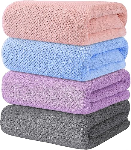 Miniatura 10 de Wuwahold Juego de 2 toallas de baño, tamaño más grande, microfibra súper suave, altamente absorbente, toallas duraderas de secado rápido para baño,