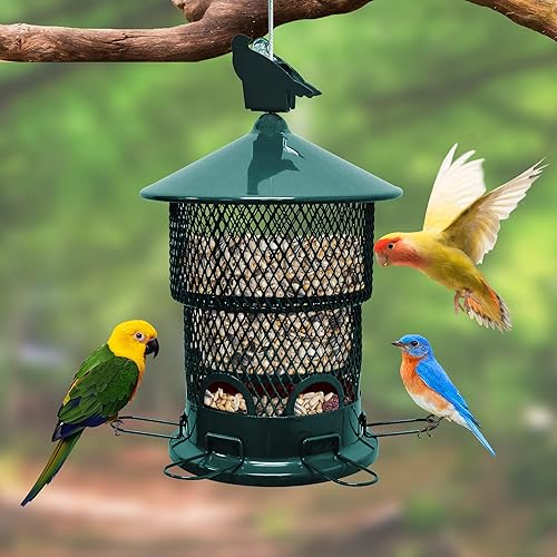Way2Furn - Comederos para pájaros silvestres para colgar al aire libre comedero exterior de metal ajustable con semillas de 38 libras gran capacidad