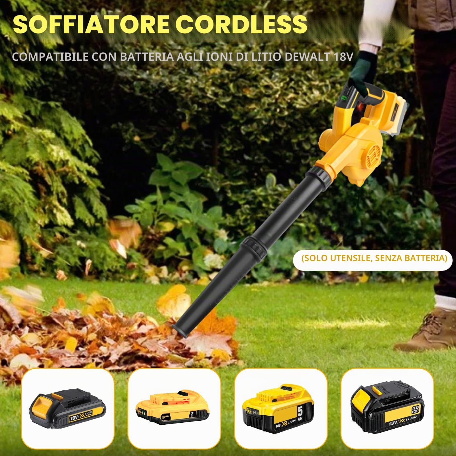 Soffiatore ad aria senza fili per Dewalt 18V con 2x 18V 5.5Ah batteria