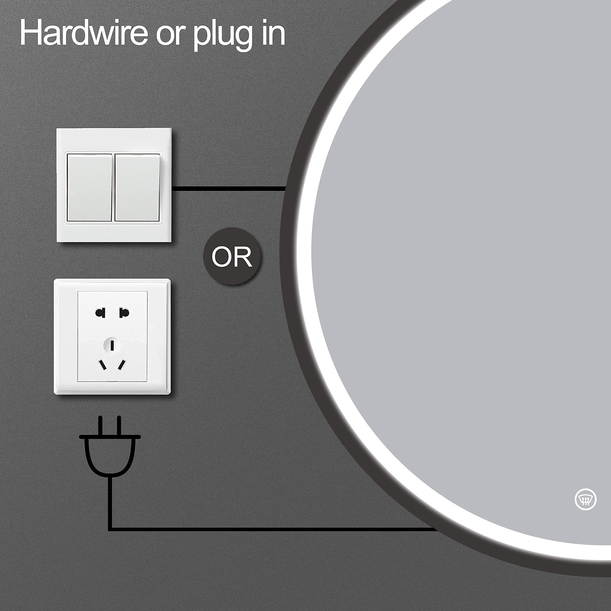 Keonjinn LED Round Mirror, 32 Inch Bathroom Vanity Mirror with Lights