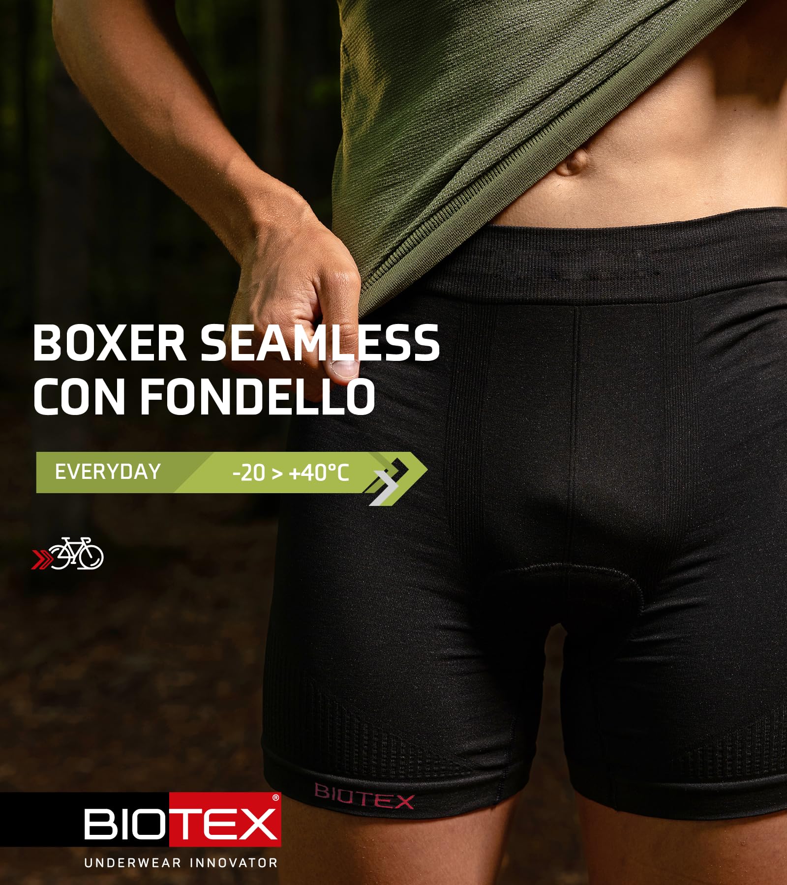 BIOTEX Boxer Seamless con Fondello Imbottito da Uomo per Ciclismo e Mountain Bike, Intimo Tecnico Sportivo