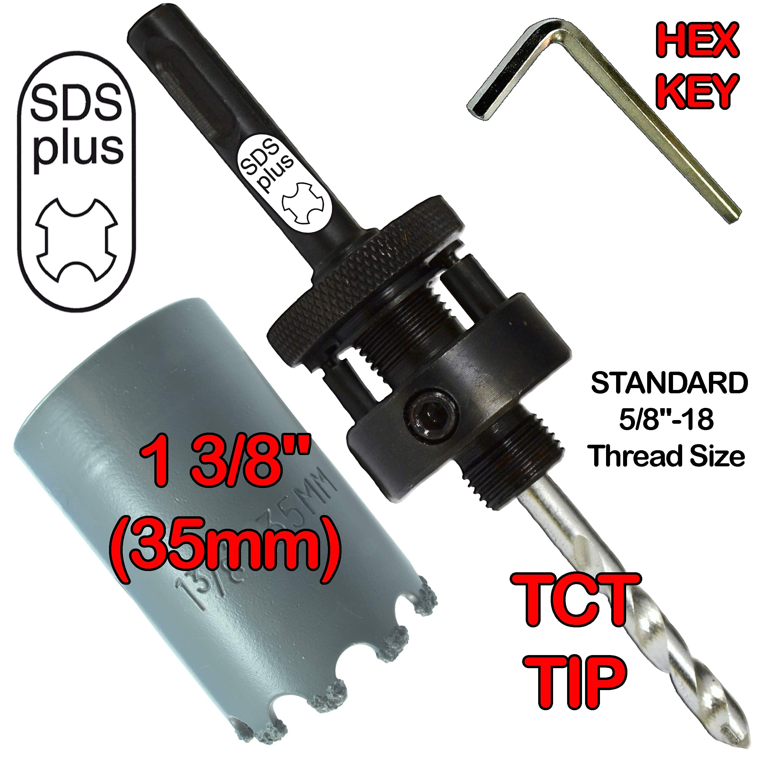 Kit sega a tazza in carburo di tungsteno da 1 3/8 "Inc 35 mm sega a tazza in carburo Sds Plus sega a tazza pergolato esagonale pergolato viene fornito con trapano pilota in muratura Tct per muro di