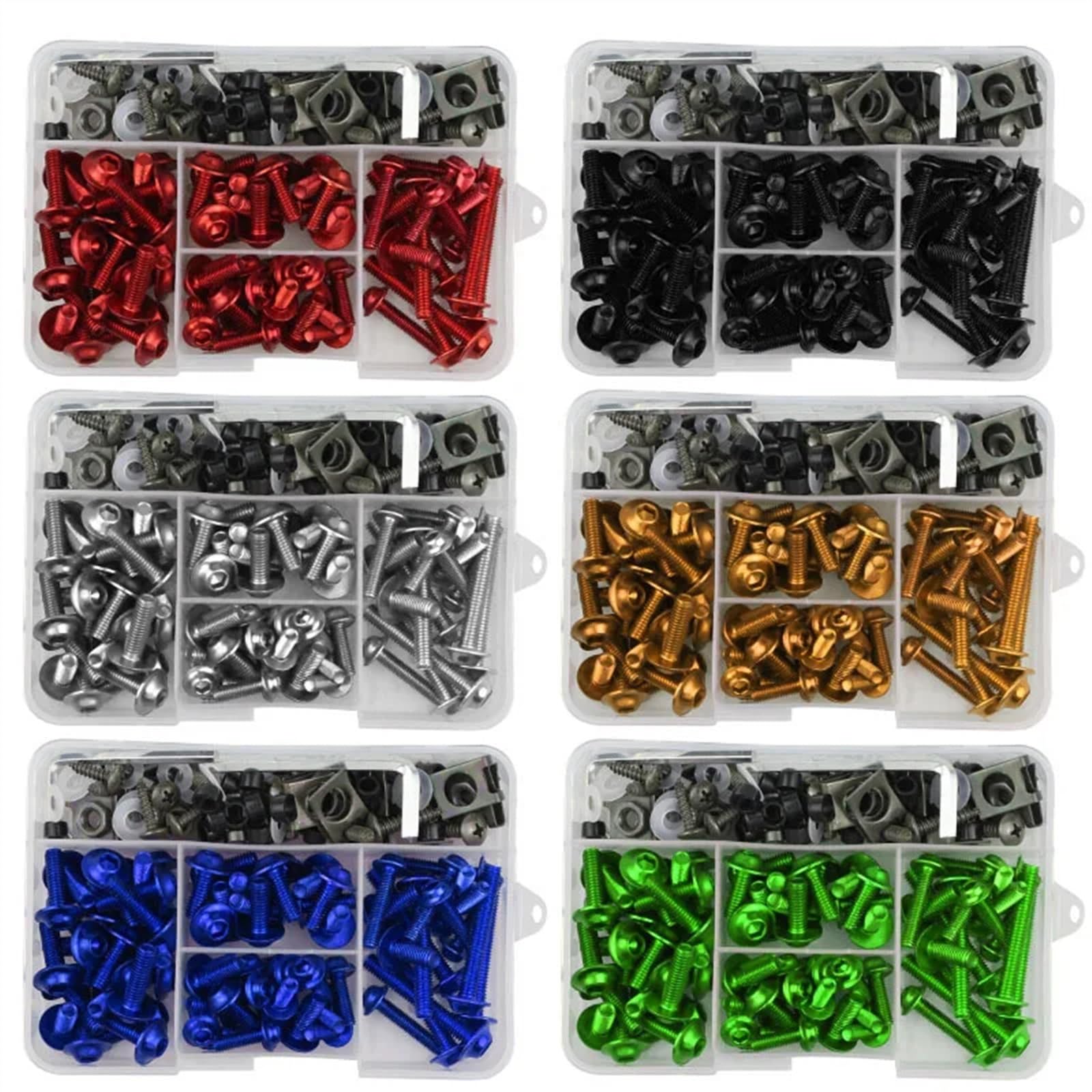 Viti Ergal Moto Kit A-alluminio W-viti per parabrezza 7 colori 195 pz/scatola Viti per moto Carenatura Bullone Vite Dado Elementi di fissaggio Viti Set Parte del motociclo(Gold)