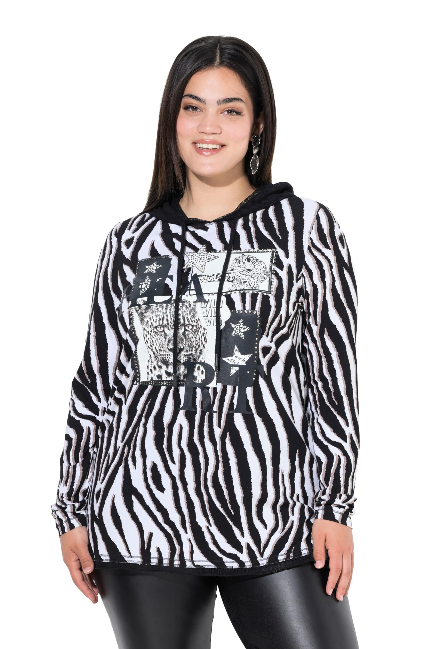 Angel of Style Damen große Größen Übergrößen Plus Size Longshirt, Kapuze, Animalmuster, Glitzersteinchen 843602