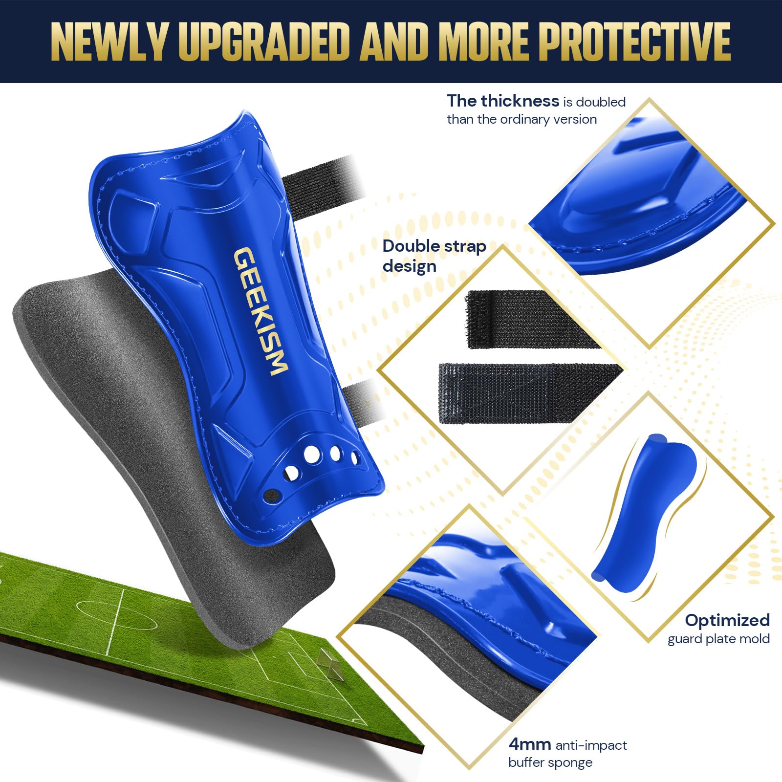 Espinilleras de fútbol para niños y jóvenes, equipo protector de espinilleras y calcetines de fútbol, equipo de fútbol para niños de 3, 5, 4-6, 7-9, 10-12 años (azul, pequeño)