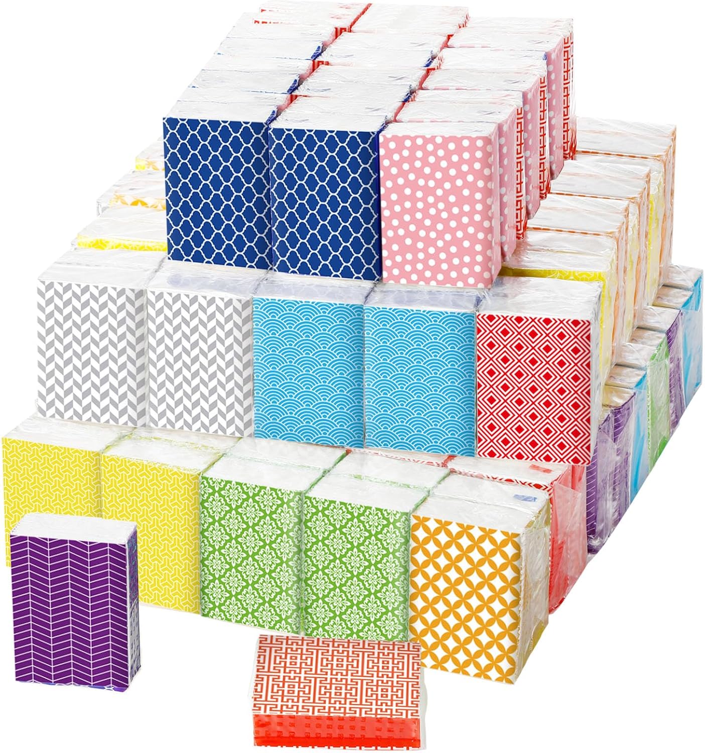 Crtiin 150 Pcs Travel Tissue Bulk Geometry Designed Pocket Tissues Small Size Individual Travel 3 Ply Paper Facial Tissues for Guests Celebration Graduation