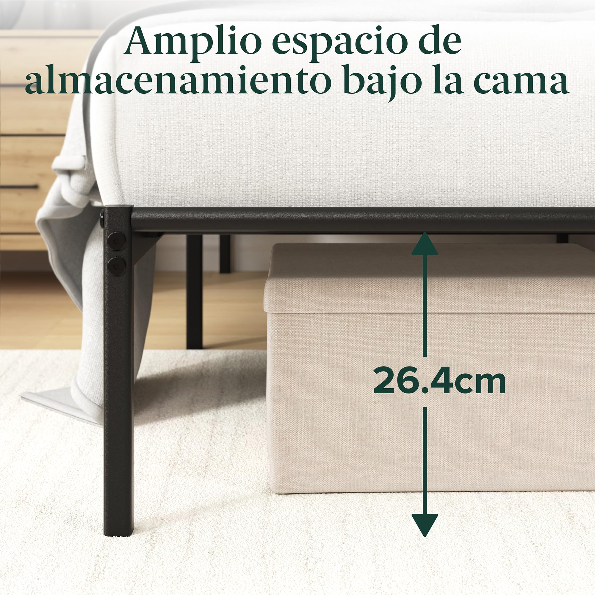 Zinus Elias Somier 90x190 cm Altura 30 cm Base Cama Individual Acero Cabecero Láminas Metal Negro