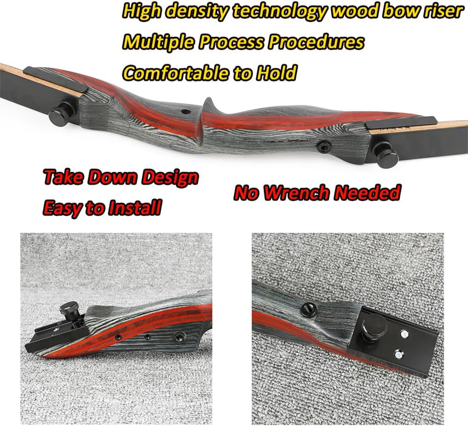 62" Takedown Arco Ricurvo Set Archi Ricurvi e Freccia per Adulti Principianti 20-50Lbs Arco da Caccia Mano Destra Arco di Legno Riser per la Caccia Tiro al Bersaglio