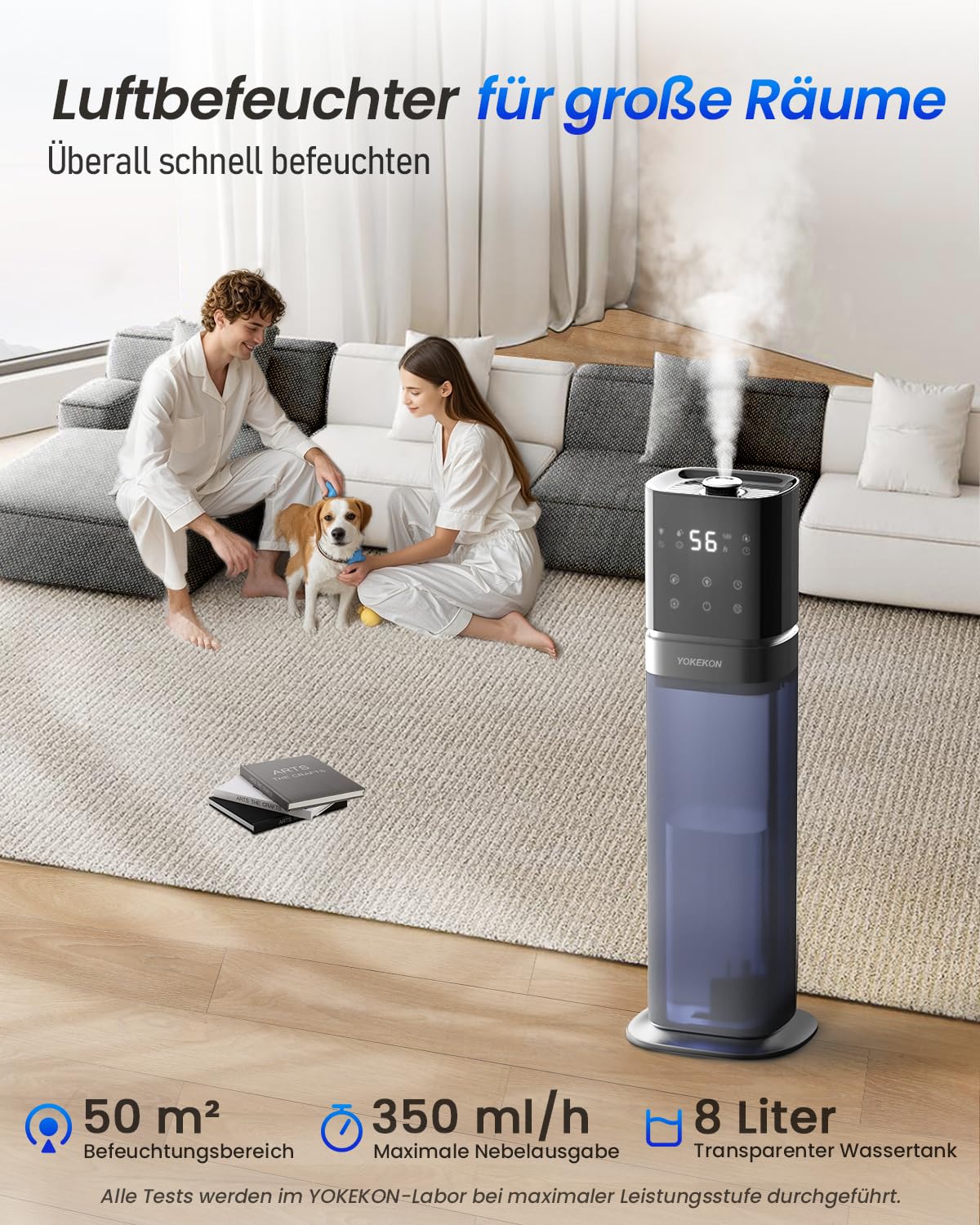 YOKEKON Luftbefeuchter 8L Ultraschall Kalt Nebel Top Füllen für große Räume