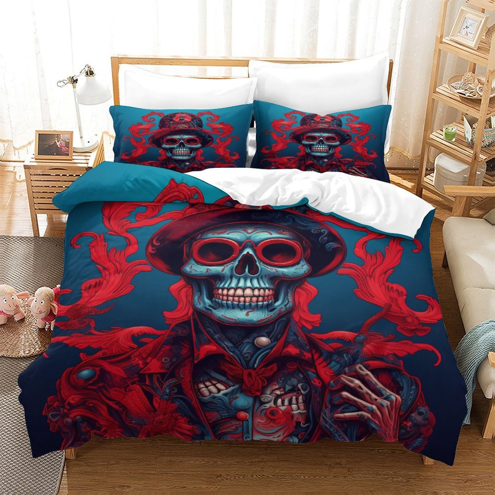 P1S9U7W5Y Edgy Skeleton 3D Printed Duvet Cover Set 3pcs Microfiber Gothic Bedding Set Double