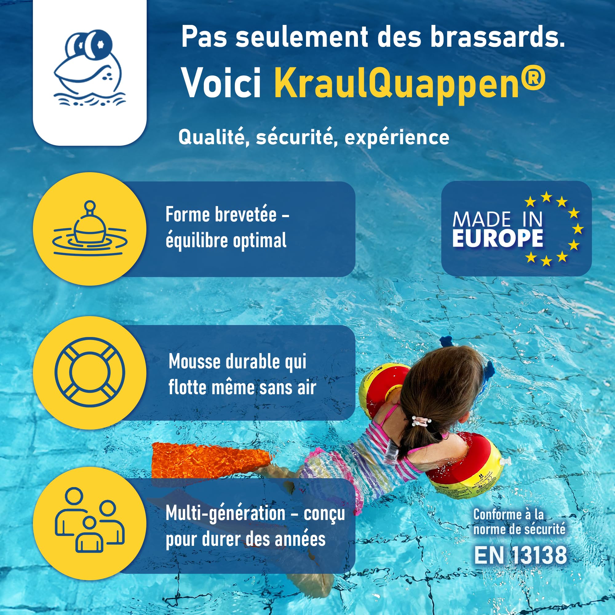 Cherek’s KraulQuappen Brassard de Natation pour Enfants Avancés - Aide à la nage compacte Jusqu’à 30 kg - Brassard avec Noyau en Mousse