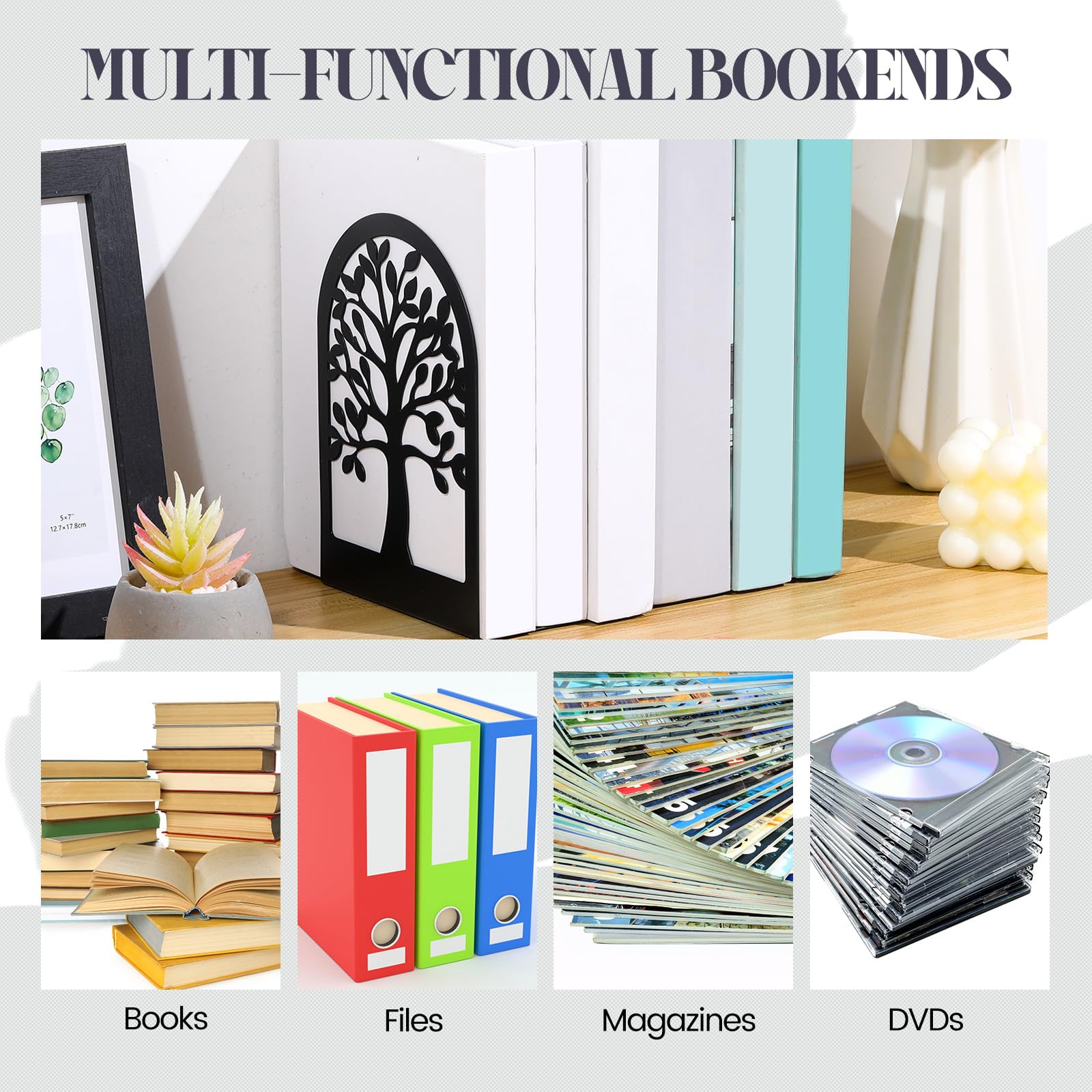Aofmee Book Ends 3 Pairs, Modern Heavy Duty Metal Bookends For Shelves - View #5