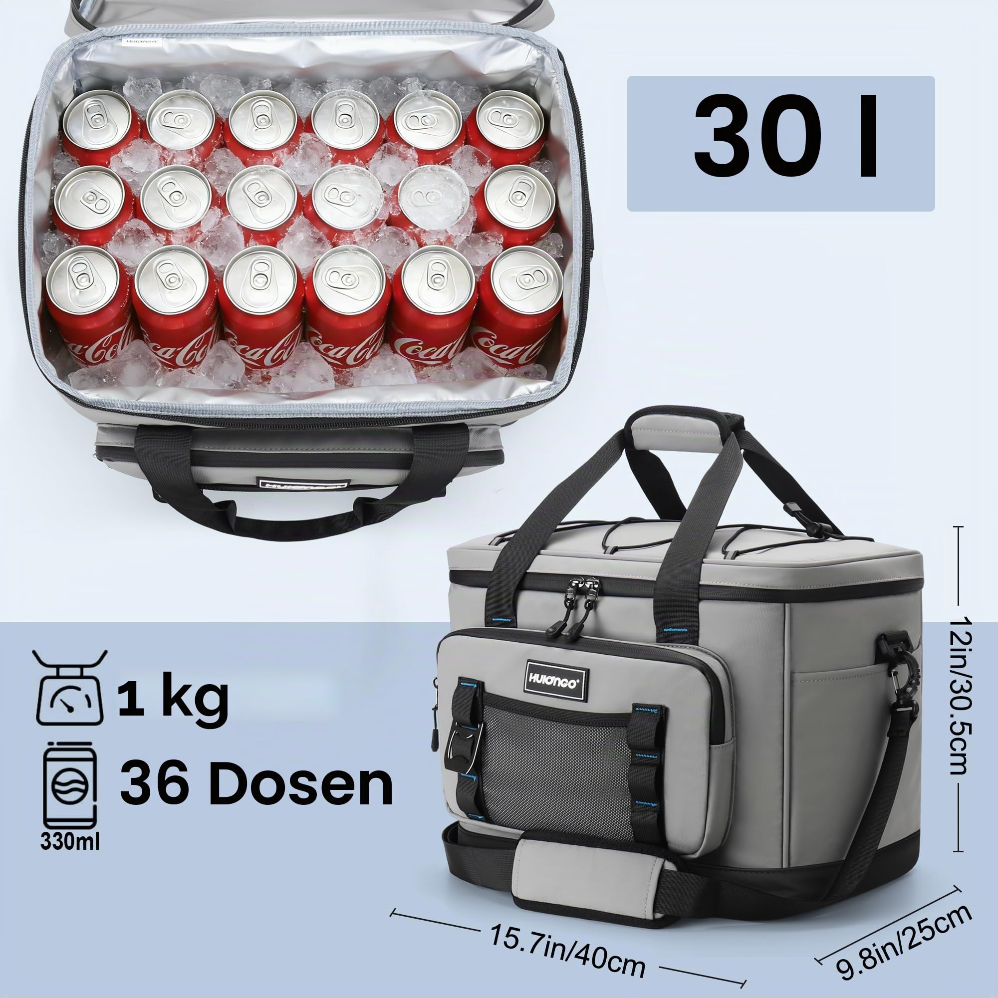 Hulongo Kühltasche, 30 L, Isoliert, Wasserdicht Kühlbox | Isoliert, Wasserdicht
