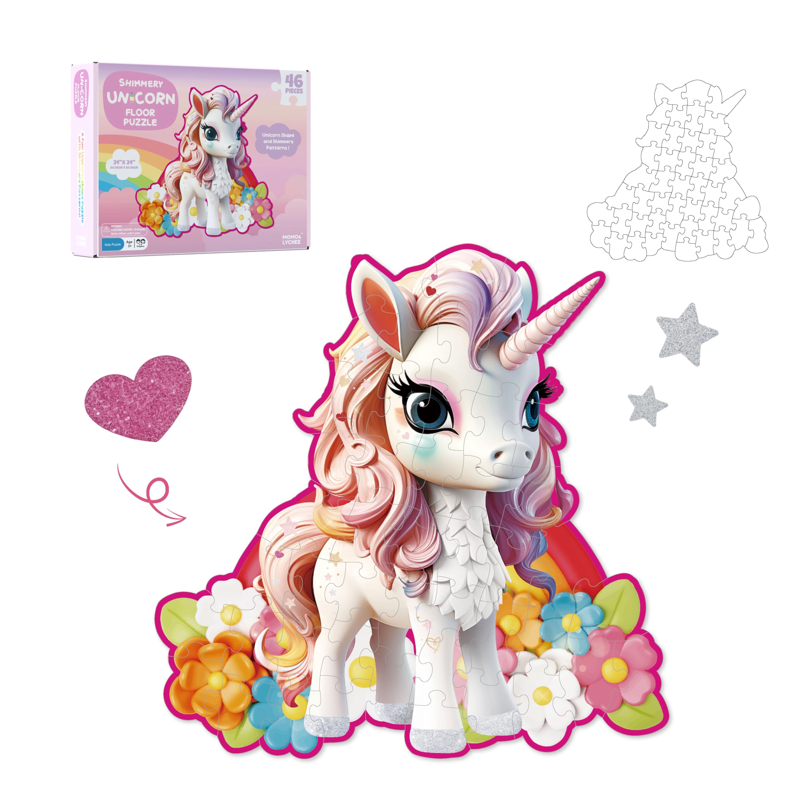 MOMO&LYCHEE Unicorn Floor Puzzles,46 Pieces Jigsaw Puzzles for Kids Ages 4-6,Large Puzzles Toys for Toddler Gift