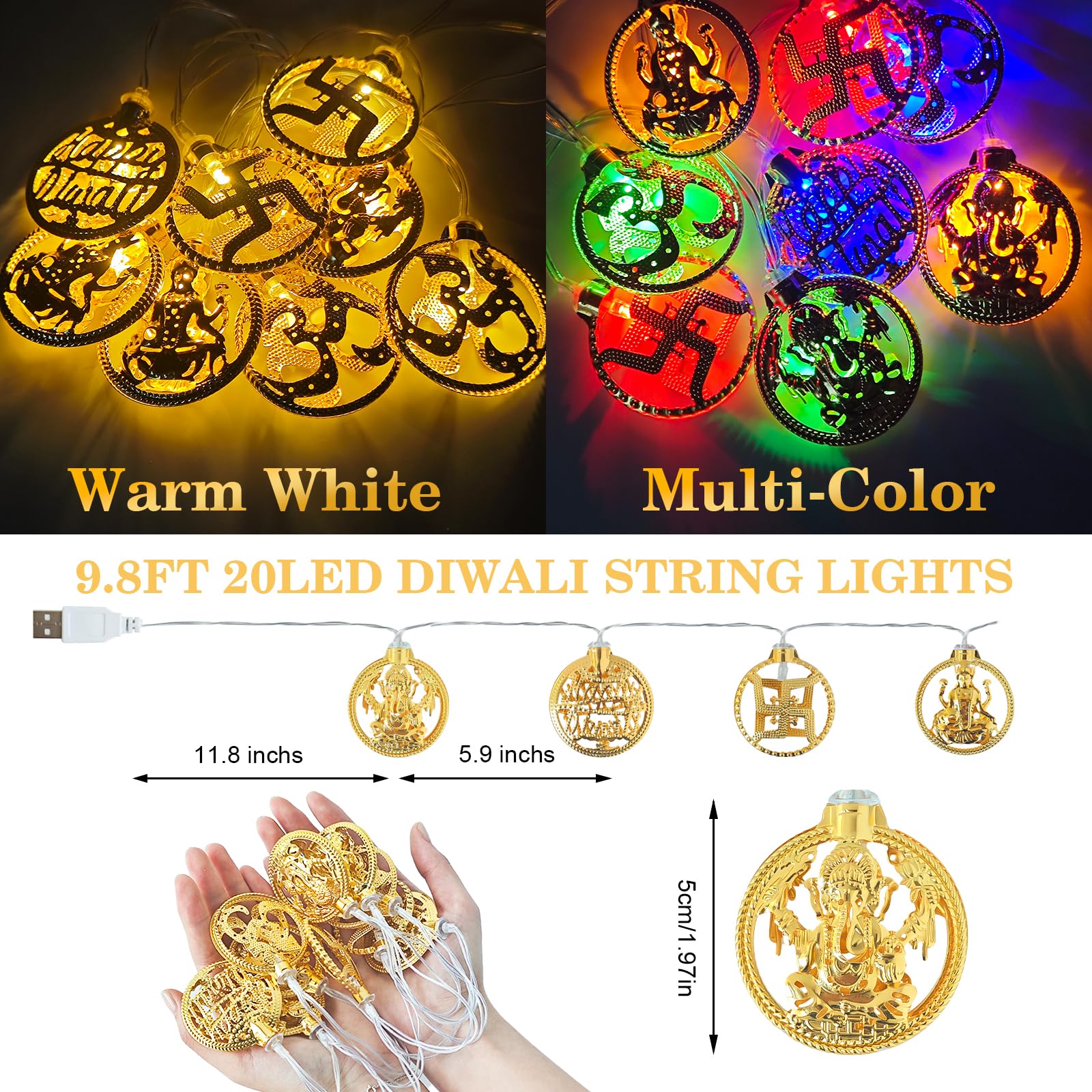 Diwali String Lights,9.8FT 20 LED Diya Fairy Lights,Diwali Decoration Items for Diwali Party Home Indoor Outdoor Decor (Warm-White - Image 3