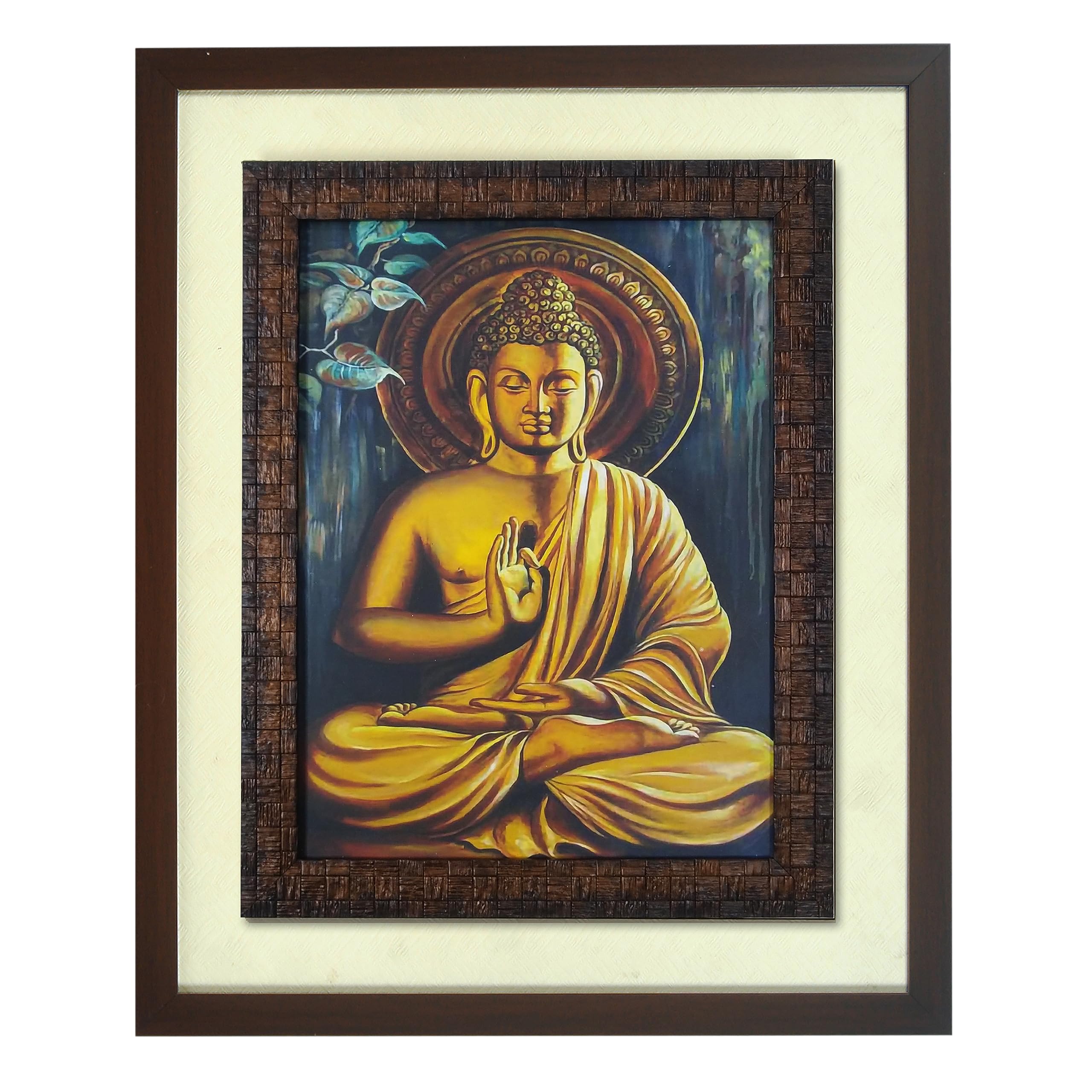 WENS PS Wood Religious Themed 'Lord Buddha Blessings' Embossed Wall Art Painting (46 x 38 x 3.75 cm, Brown, WSP-12079)