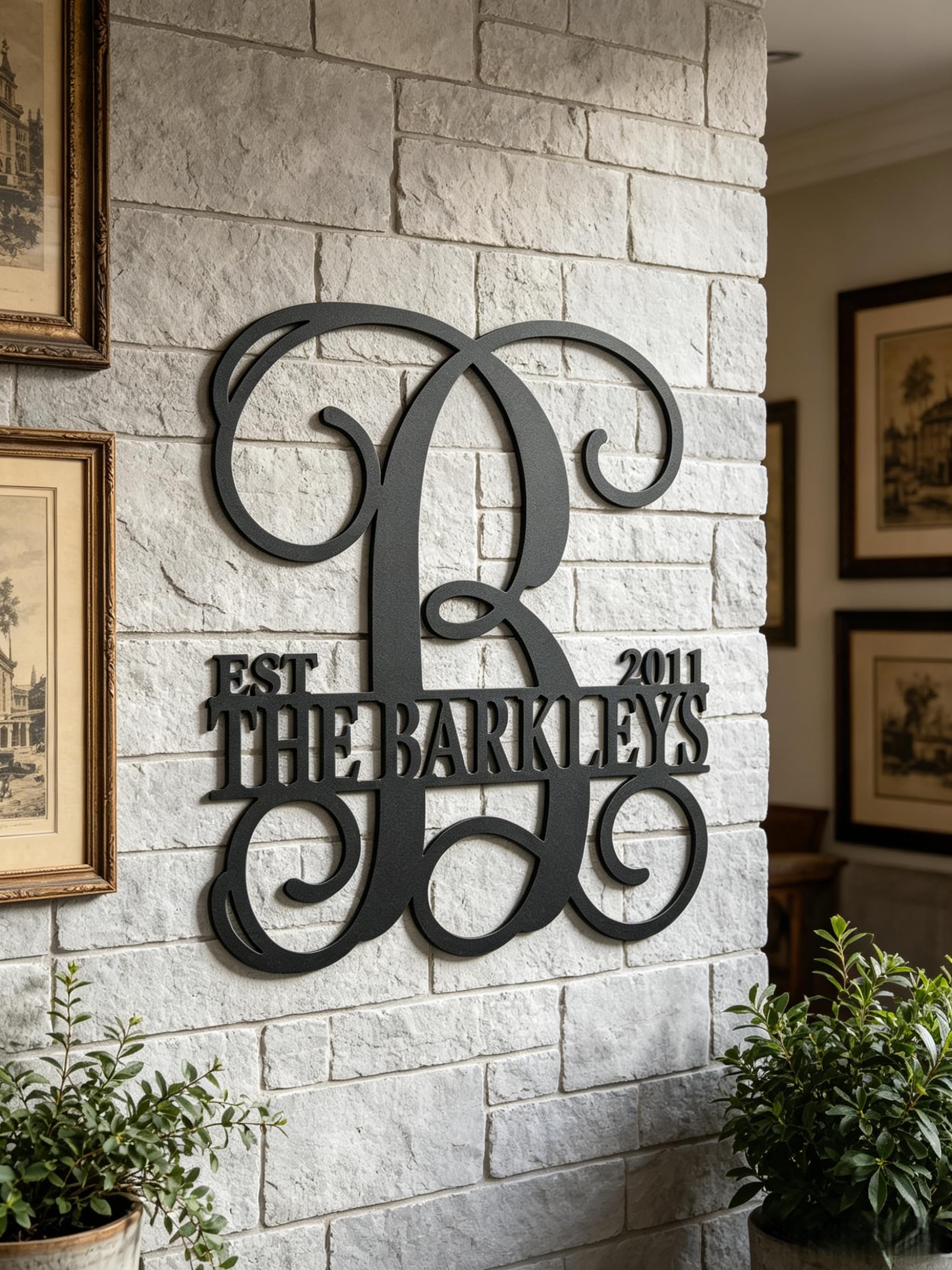 Personalised Monogram Metal Sign, Custom Initial, Family Name & Year Plaque for Home, Wedding & Outdoor Wall Decor