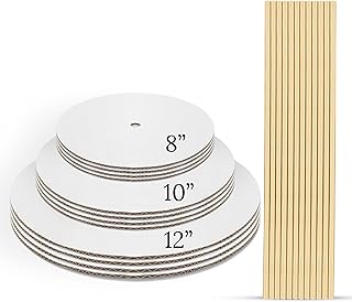 FromJennWithLove Cake Boards Kit - Includes 8", 10", 12" Cake Boards with 12" x 0.25" Bamboo Dowels, Two or Three Tier Cake Stacking Kit, Long Cake Dowels for Tiered Cakes, Cake Decorating Supplies