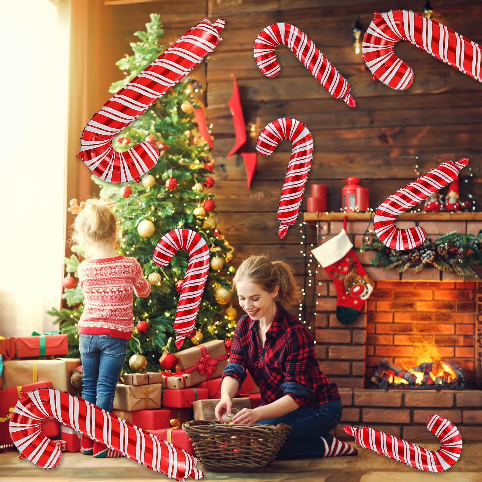 Christmas Candy Cane Foil Balloons, 24 Pieces Large and Small Sweet Christmas Candy Cane Mylar Balloons - Image 4