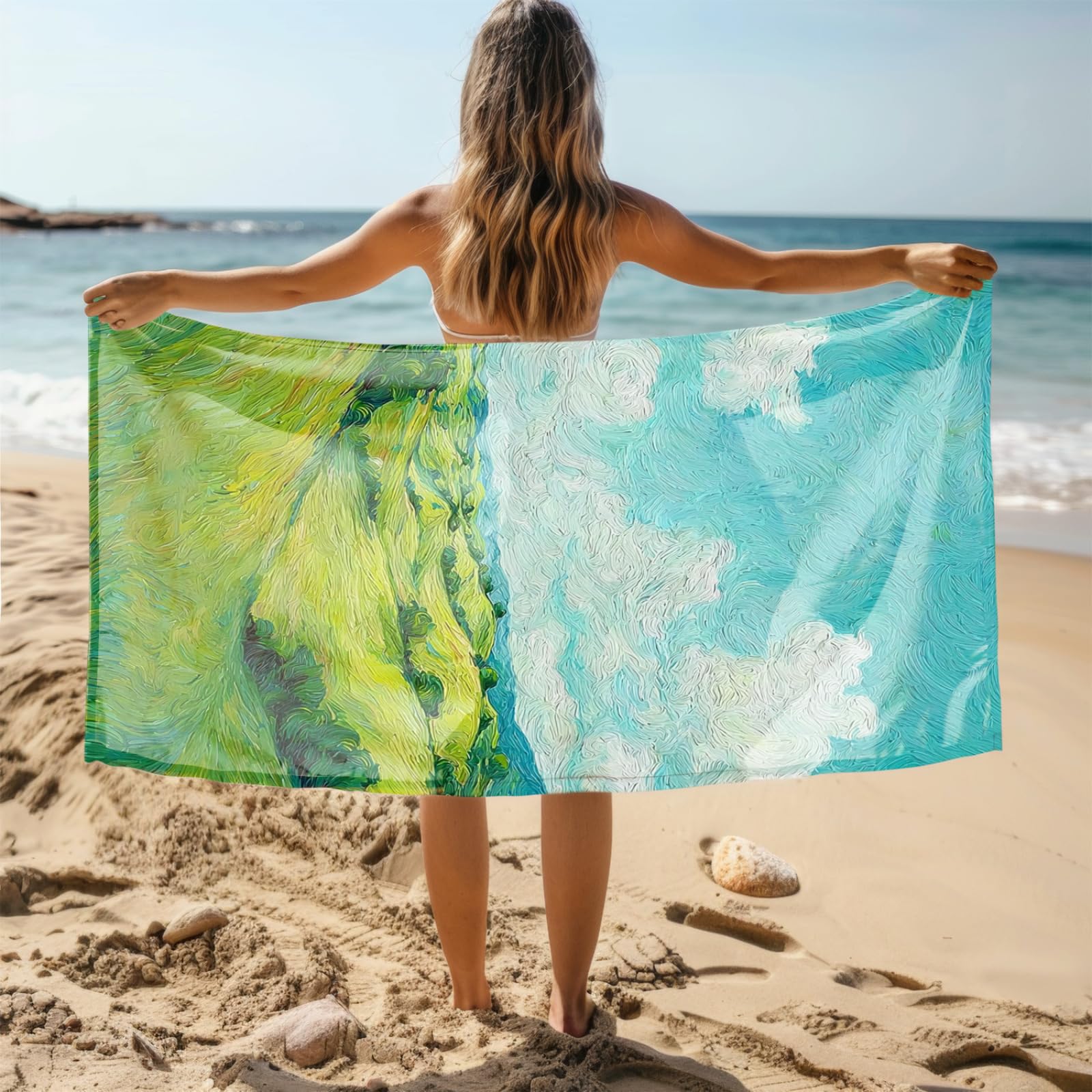 Genérico Toalla Playa 90X180 Azul Verde Abstracto Grande Toallas de Playa Microfibra Ligera Secado Rápido Sin Arena para Mujer Hombre Viajes Vacaciones Natación Camping