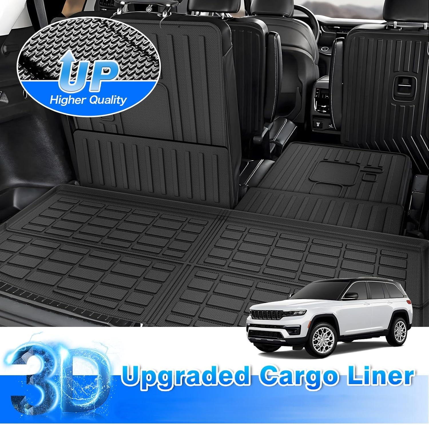 Cargo Mat Fits for Jeep Grand Cherokee L 2021-2025 2026, All Weather TPE Rear Cargo Liner Trunk Mat with 3rd Row Seatback Cover for Jeep Grand Cherokee L Accessories