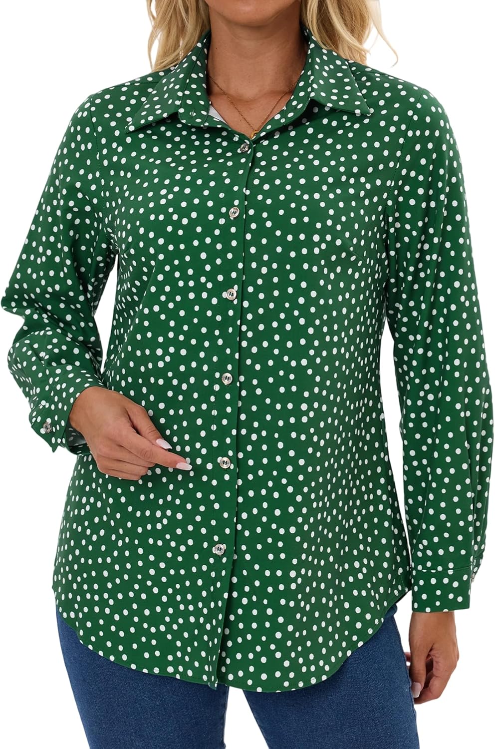 Button Down Long Sleeve Shirts for Women Floral Print Button Up Business Casual Outfits Trendy Ladies Top Blouses - Image 5