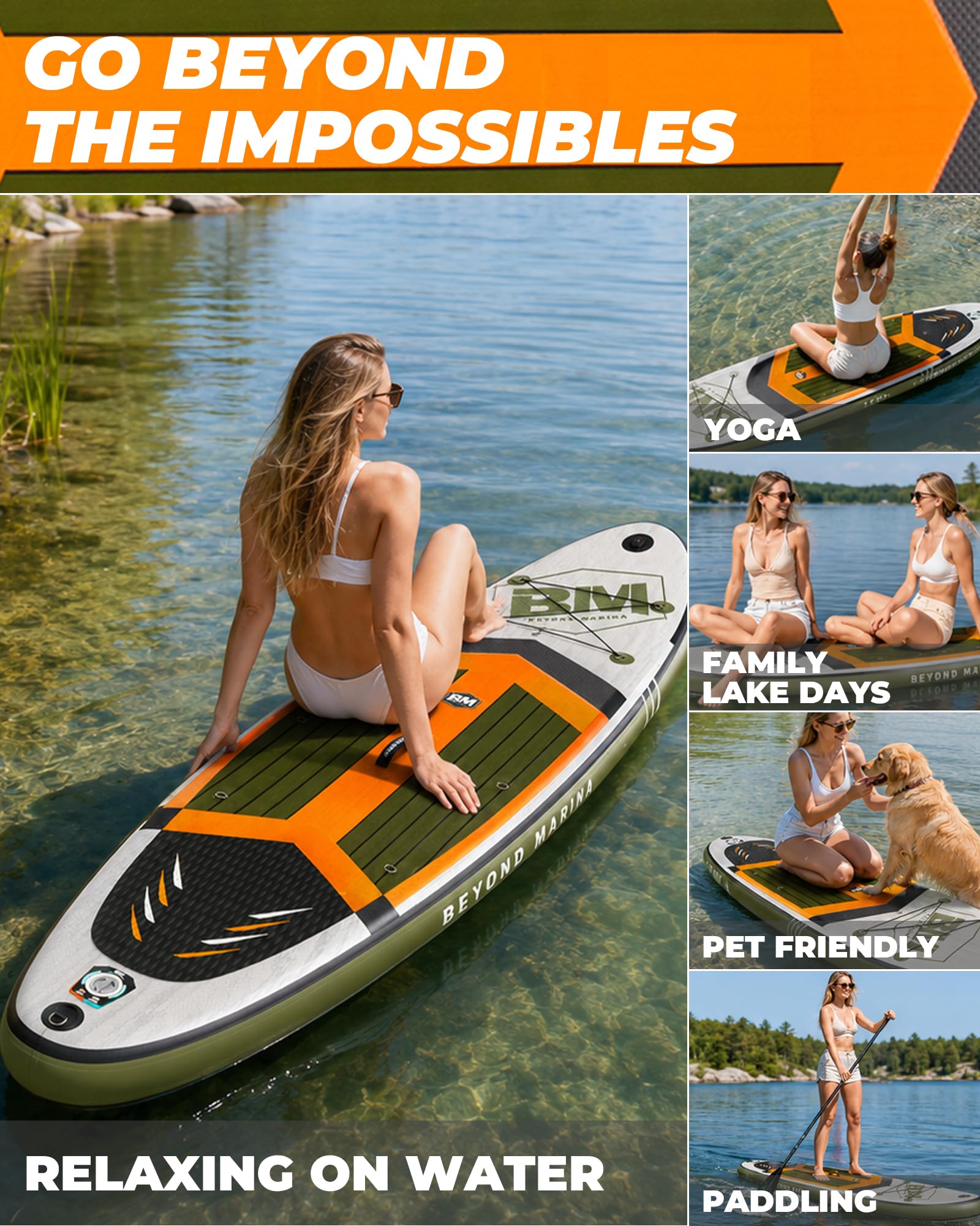 BEYOND MARINA Inflatable Stand Up Paddle Board, 3M SUP Paddle