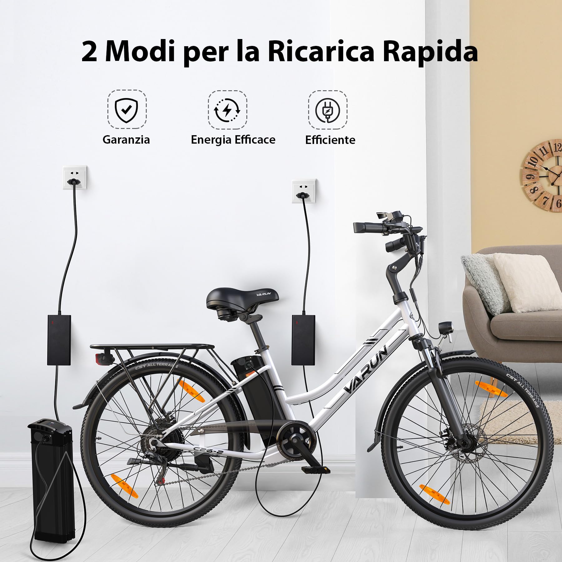 VARUN Bici Elettrica Per Adulti, 26” Bicicletta Elettrica con Cambio a 7 Velocità, Bici Elettrica per Uomo e Donna con Li-Batteria 48V, 250W Motore, Ebike con Autonomia di 80KM