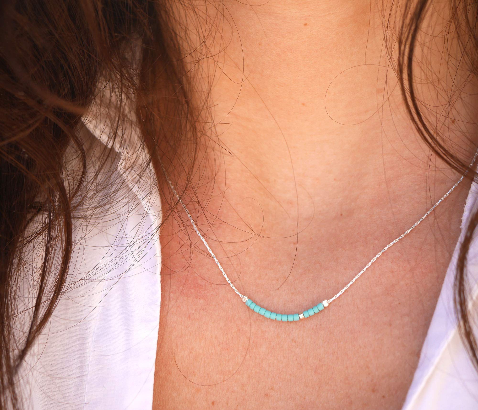 Collier fin choker pierres turquoise - chaine serpent argent 925 - Collier pierres perles turquoise naturel - collier minimaliste discret