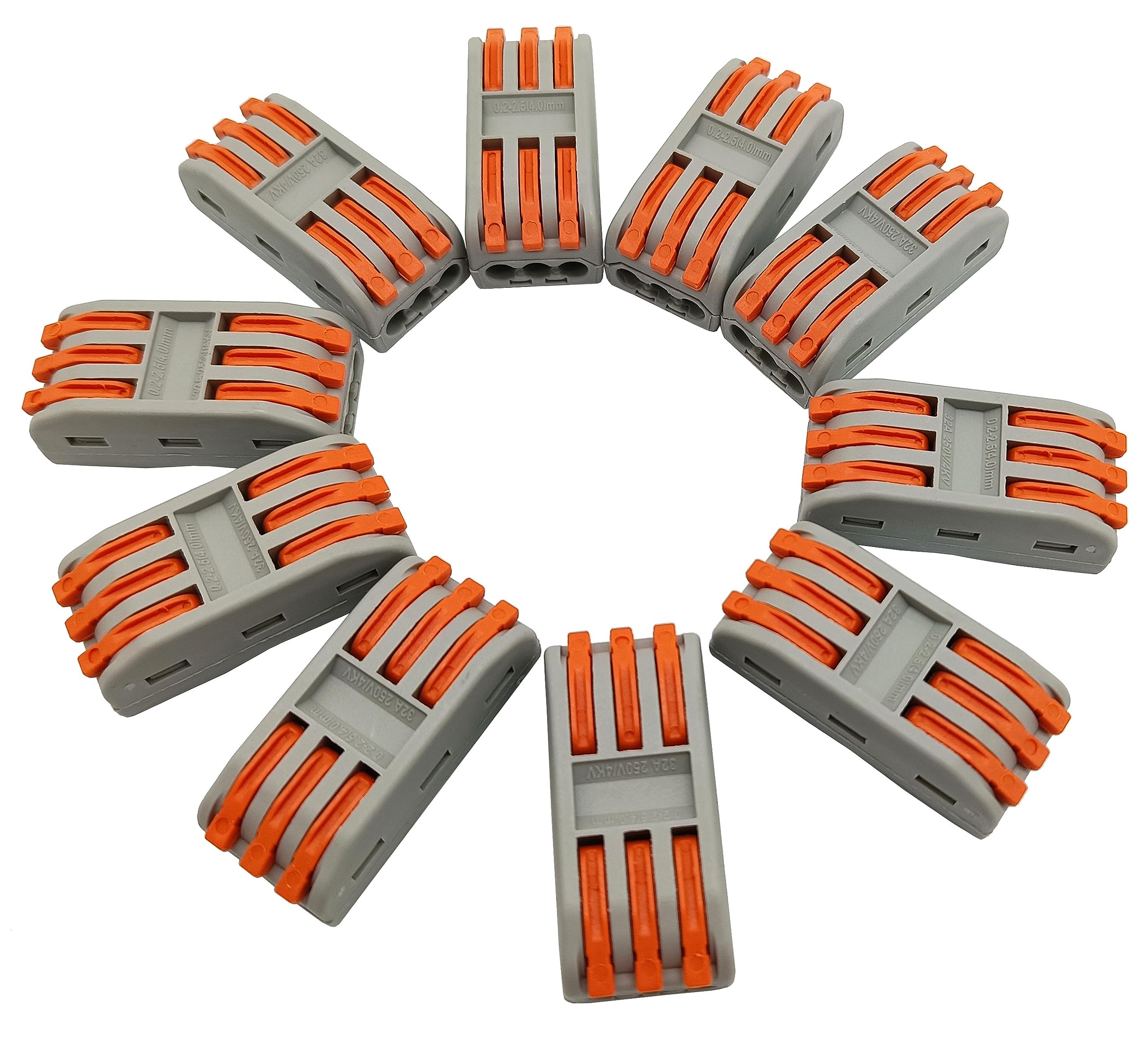 ZRUIDA Wire Connectors, Compact Lever Wire Nuts Connectors Wire Terminals 3 Into 3 Out Splicing Wire Connector, Valve in-Line Connector for Quick Connect 28-12 AWG (SPL-3 10PCS)