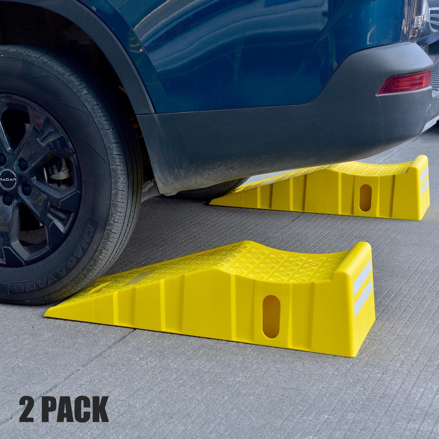 Lot de 2 rampes de camion extra lourdes, double butée de roue durable, rampes de service de sécurité pour stationnement de voiture, entretien de la maison, garage ou changement d'huile - 88,9