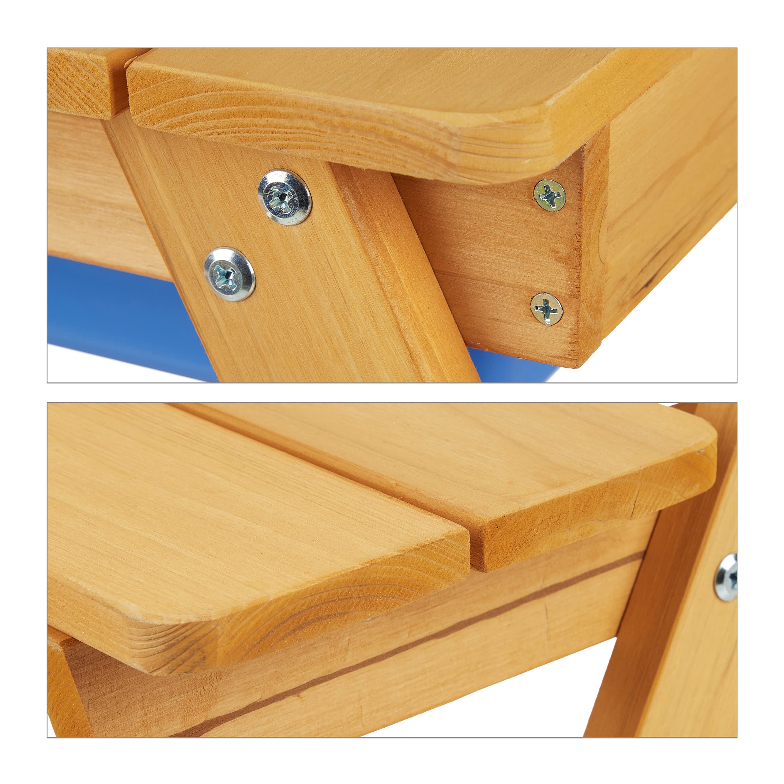 Relaxdays Mesa Pícnic Infantil con Sombrilla, Mesita Niños con 2 Bancos Madera, para Juegos con Arena y Agua, Natural