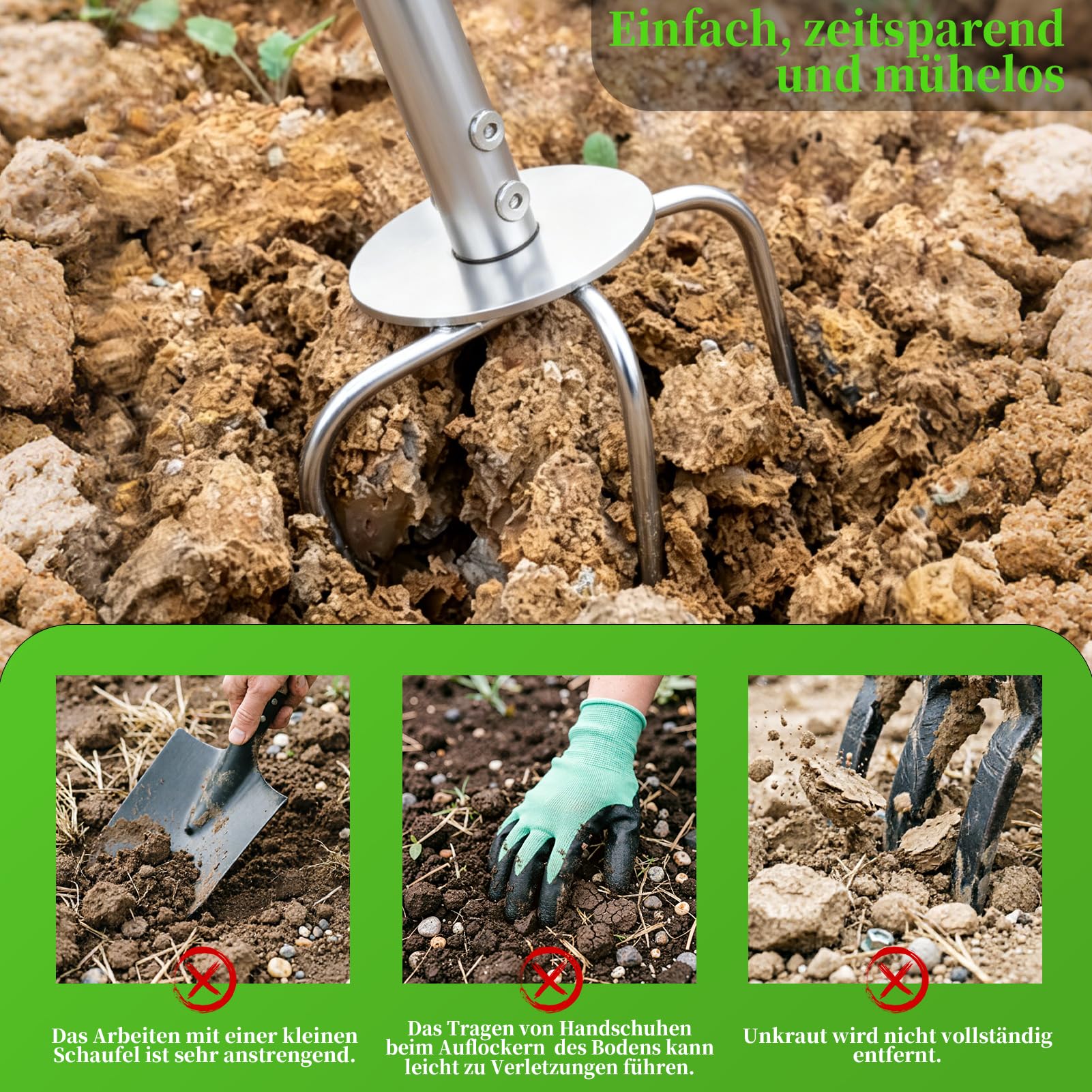 Gartenkralle mit Stiel,4-Zinken Gartenkultivator,103cm Hoch Twist Tiller Gartenfräse,Höhenverstellbar Gartenfräse,Vertikutierer und Unkrautentferner in einem Gerät,Kultivator für Gartenbeet