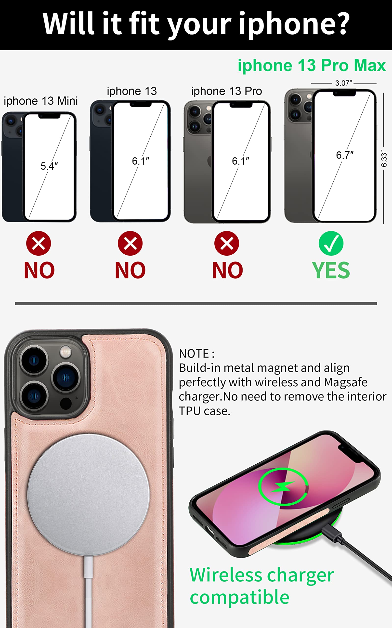 CASEOWL iPhone 13 Pro Max Case Wallet for Women Men, [Support Magsafe Wireless Charging] Magnetic Detachable Folio Leather Phone Wallet Case with Card Holder RFID Blocking, Wrist Strap(Rose Pink)