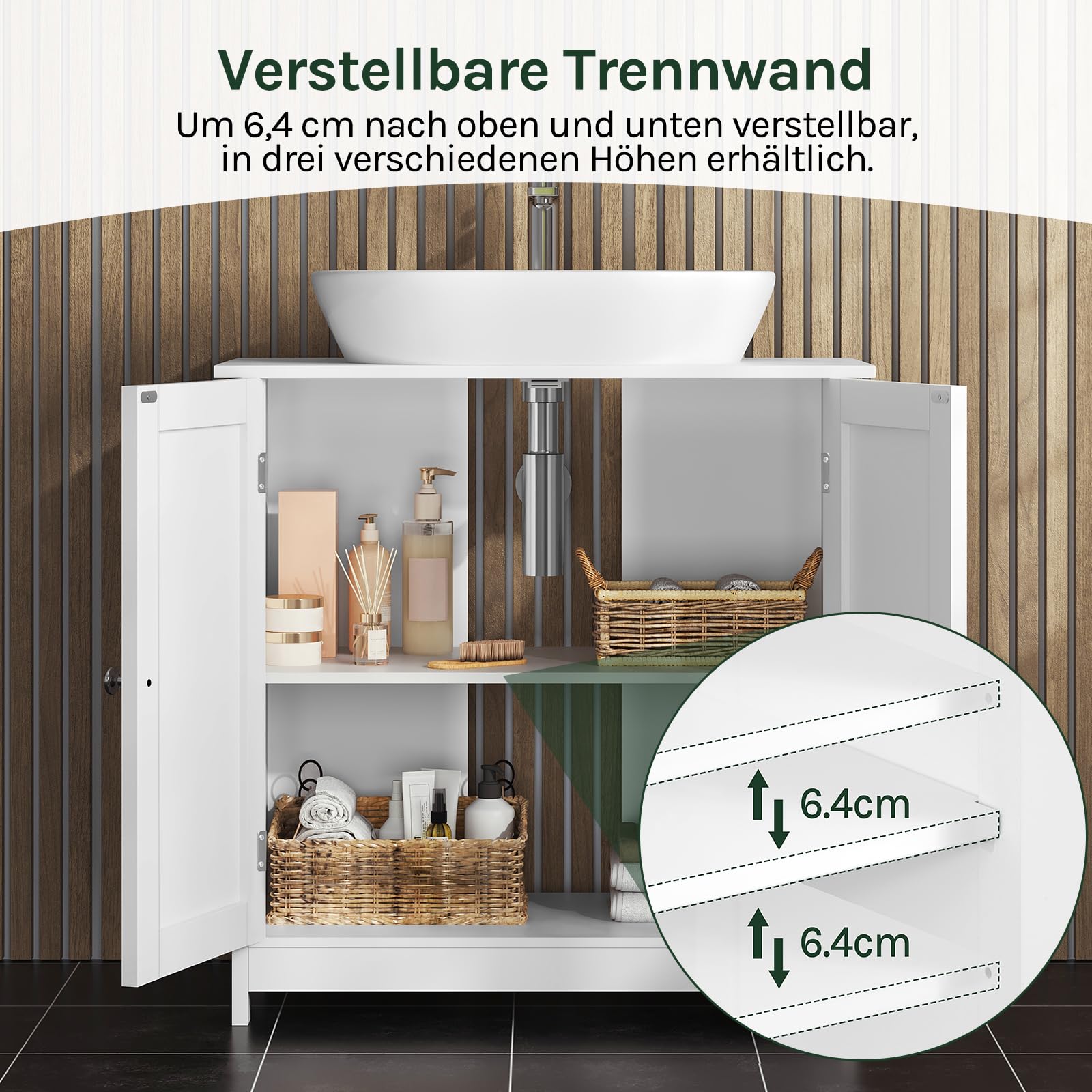 WOLTU Waschbeckenunterschrank, Unterschrank Waschbecken, Waschtischunterschrank, Badunterschrank, Weiß, 60x30x60 cm