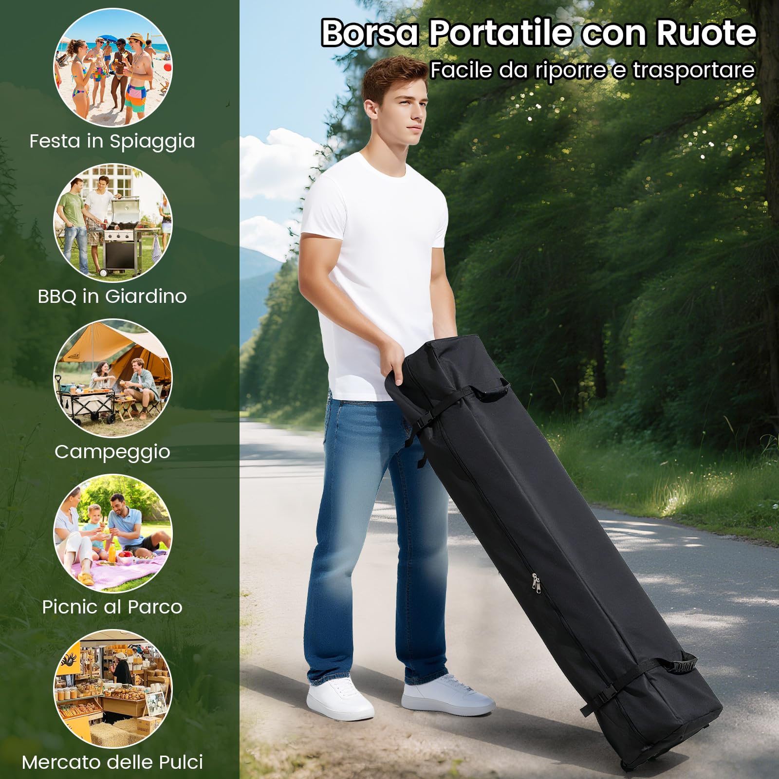 COSTWAY 3x5,9 m Gazebo da Giardino Pieghevole, Regolabile in Altezza, Gazebo Esterno Impermeabile Antivento con Borsa a Rotelle, Montaggio Veloce, Tendone per Feste, Mercati e Matrimoni (Grigio)