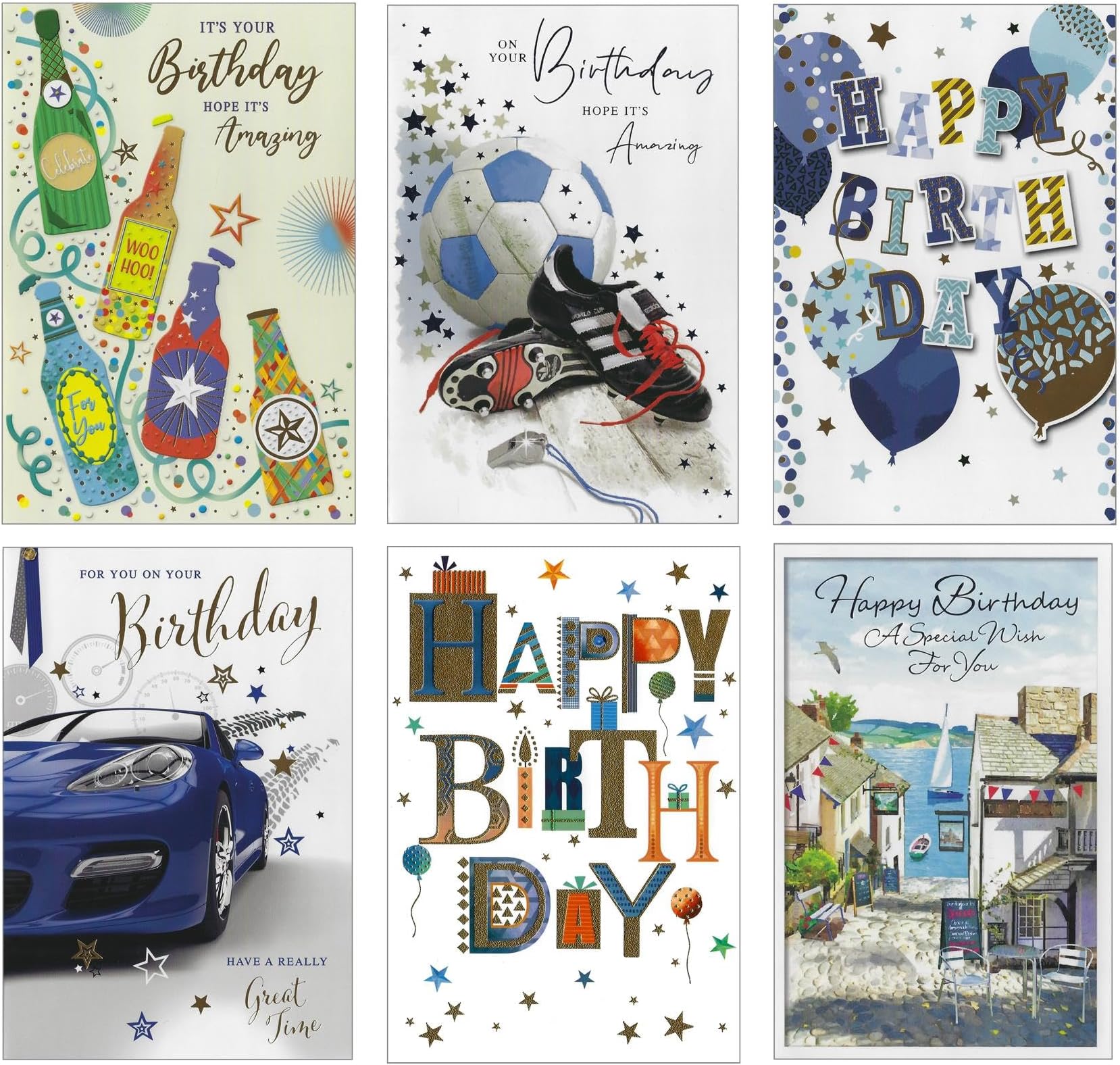 Simon Elvin 6 x Birthday Cards Multipack Card Pack Assorted Various Male Men - PK C