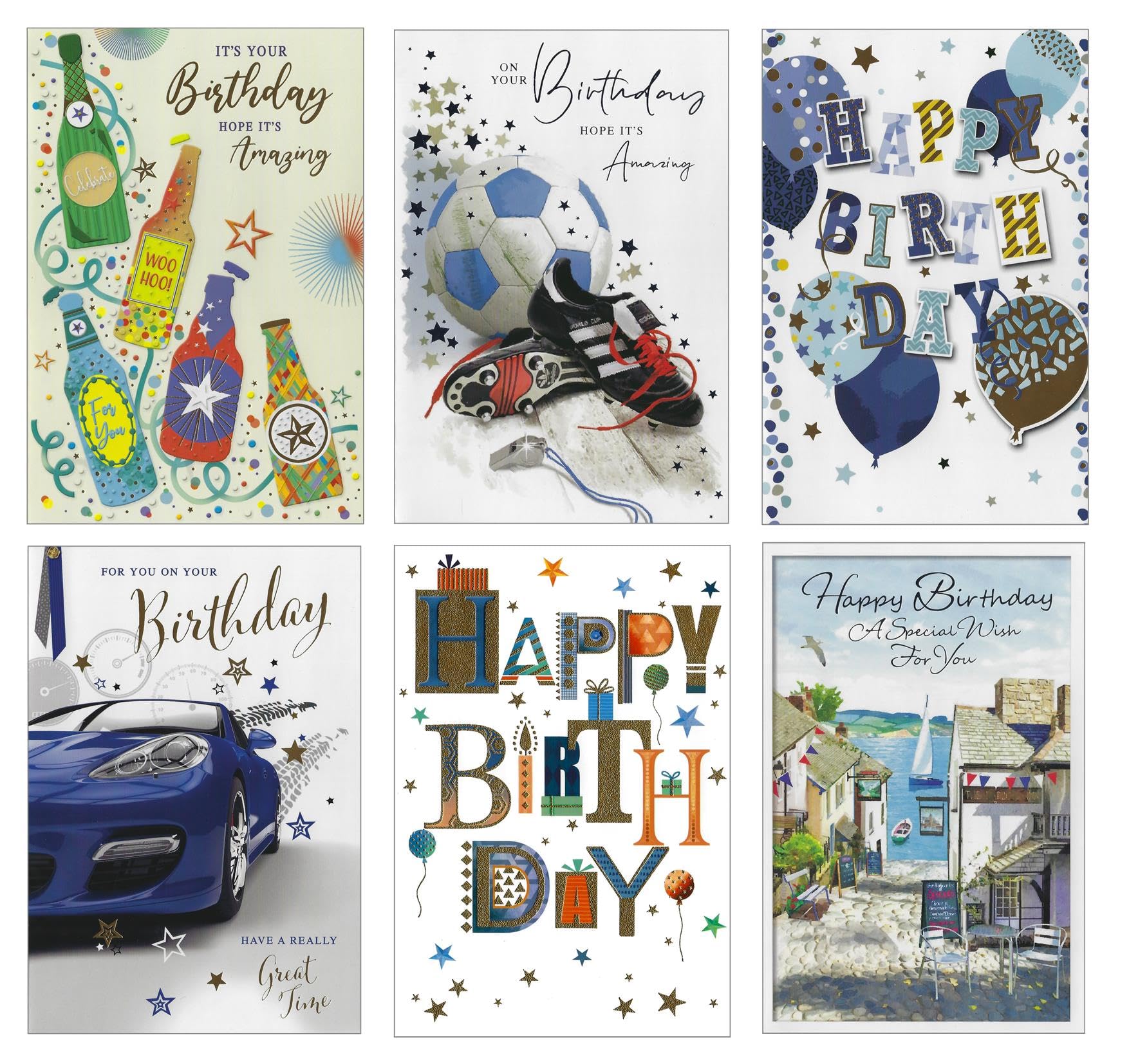 6 x Birthday Cards Multipack Card Pack Assorted Various Male Men - PK C