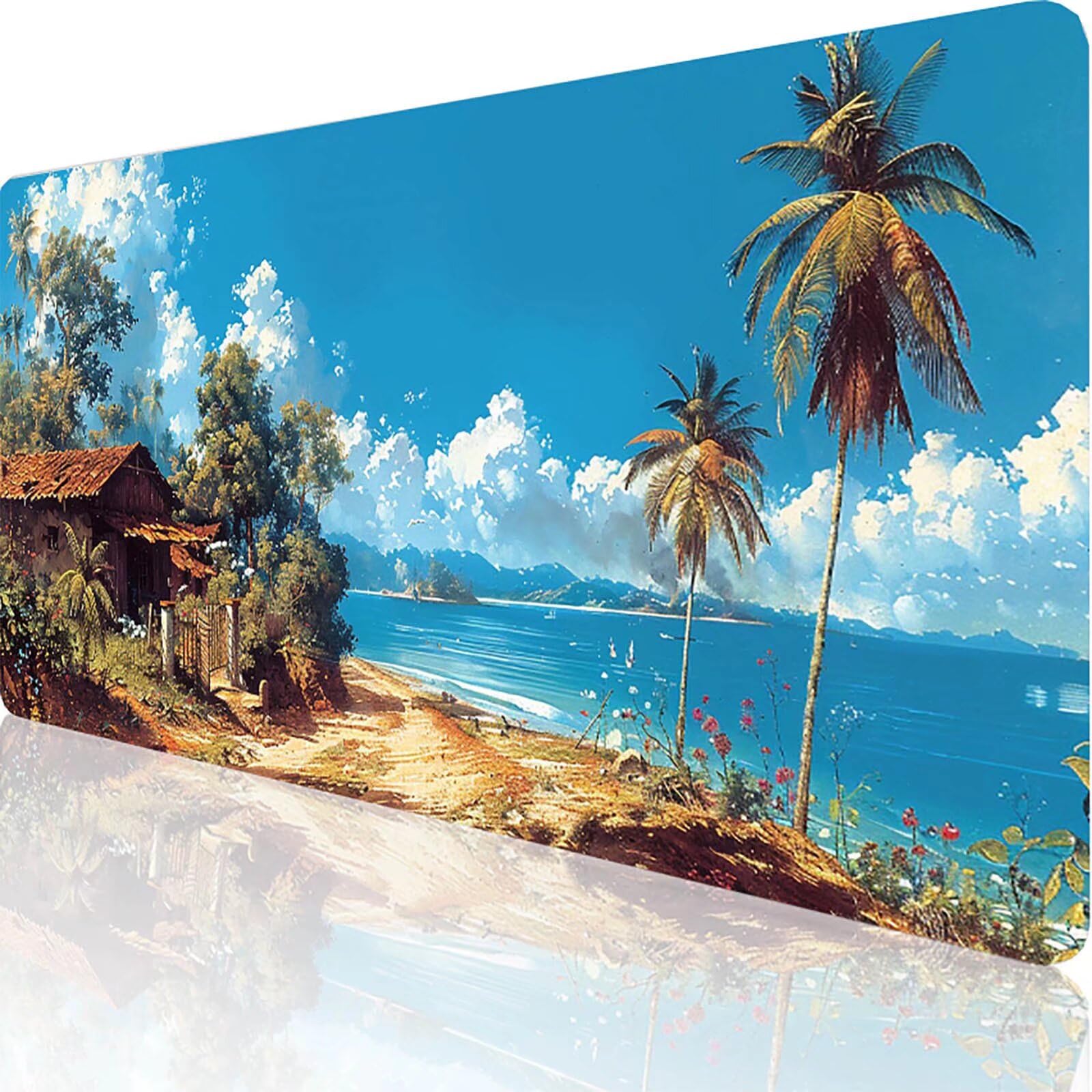 Podkładka pod mysz dla graczy do gier niebieska, duża podkładka pod mysz XXL 1200 x 600 x 3 mm, morska podkładka pod mysz do klawiatury i biura, trwała z przeszytymi krawędziami i antypoślizgowym