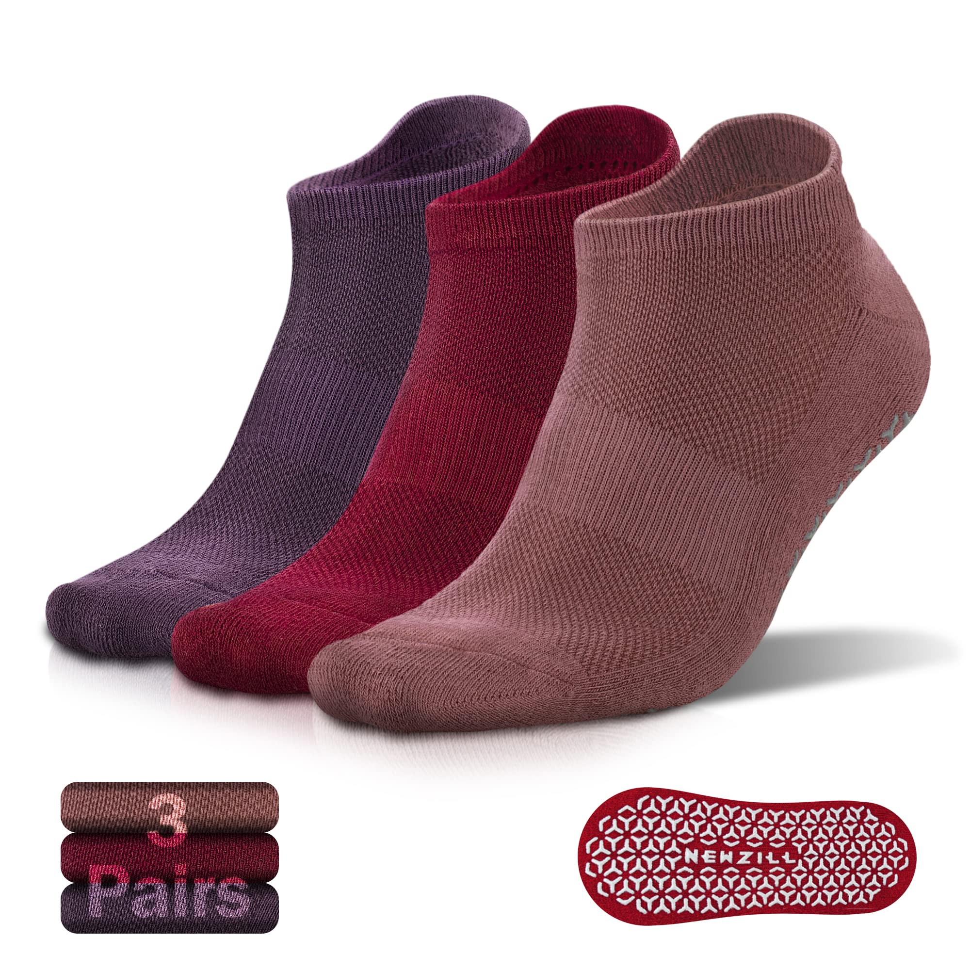 NEWZILL 3 Pairs Non Slip Yoga Socks With Grips for Women &amp; Men, Unisex Anti Skid Socks for Pilates Barre Workouts Hospital