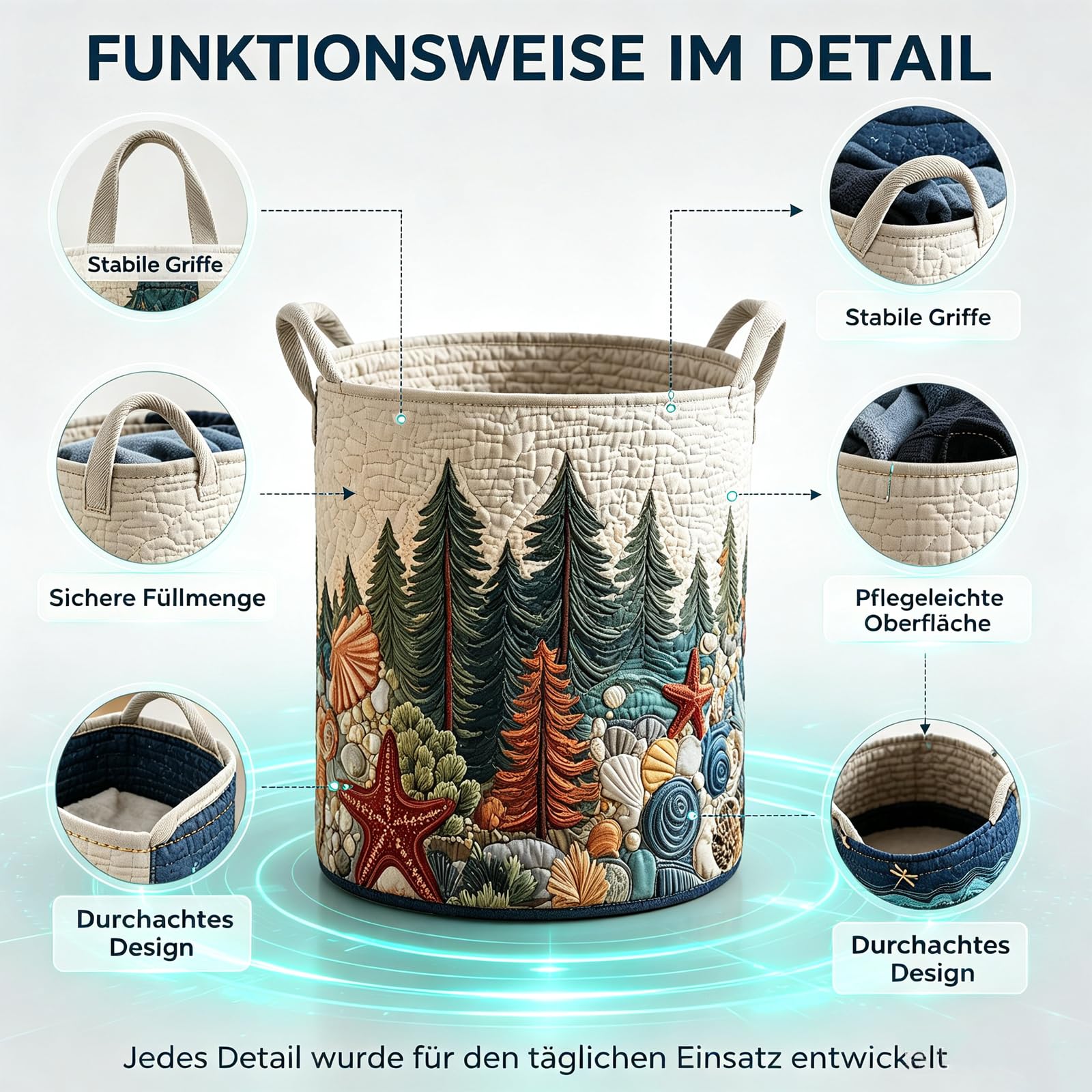 Wäschekorb Schäfchenwelt, Gesteppter Wäschekorb Schafe mit Griffen, Zusammenklappbarer Wäschekorbs Boho aus Weichem Stoff, Groß für Kinderzimmer, Kleidung & Spielzeug，Style 9：L：20"X28"
