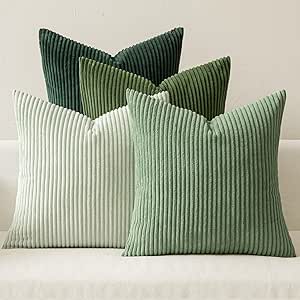 MIULEE Boho Farmhouse Sage Green Throw Pillow Covers 18x18 Inch Set of 4 Mordern Nordic Cushion C...